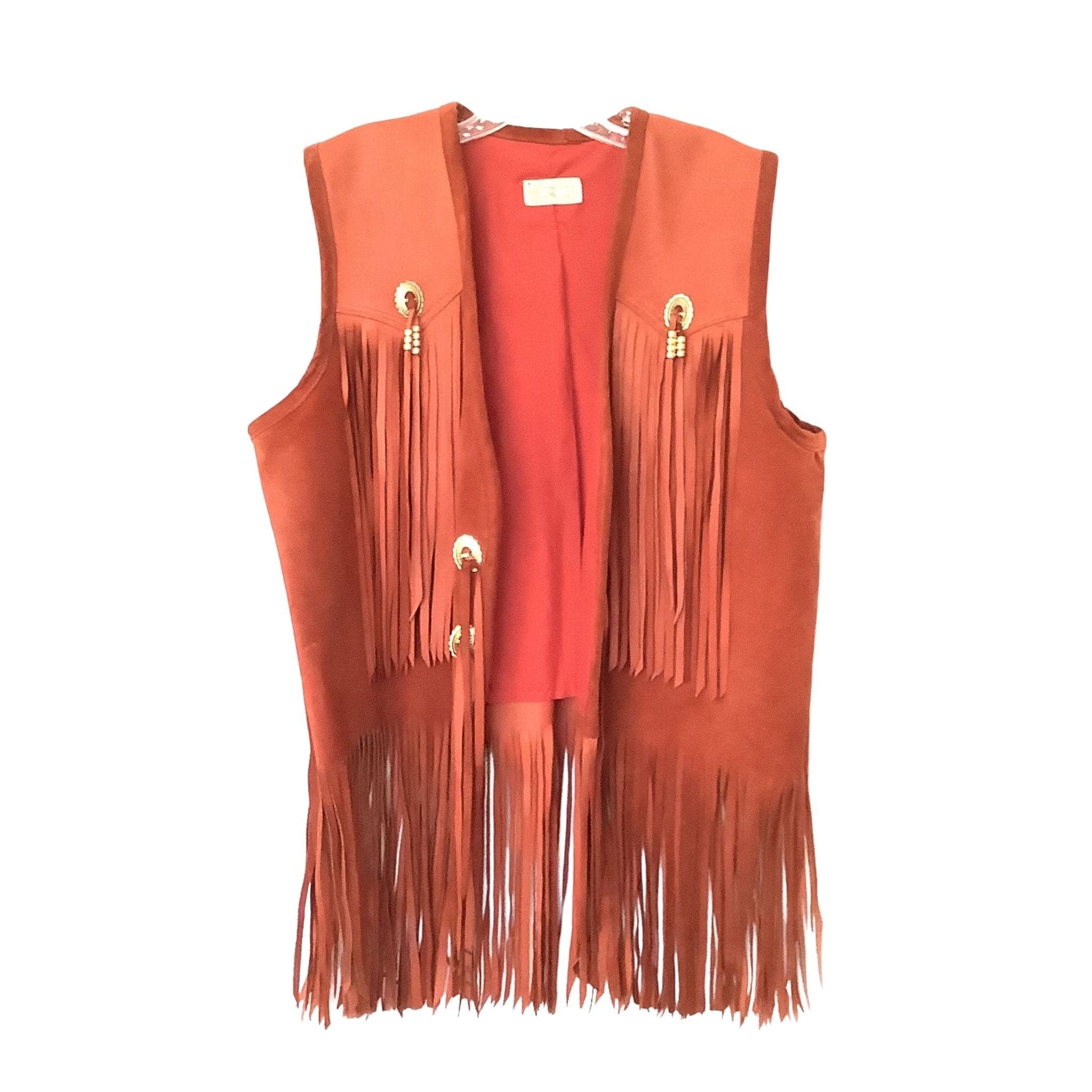 Vintage Nat Am Fringed Vest Medium / Orange / Vintage 1970s