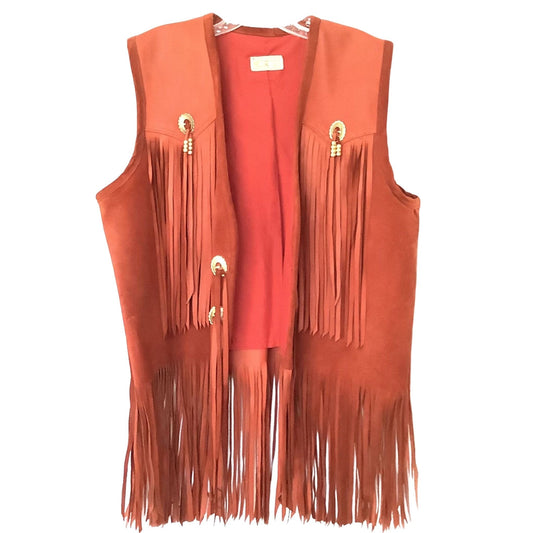 Vintage Nat Am Fringed Vest Medium / Orange / Vintage 1970s