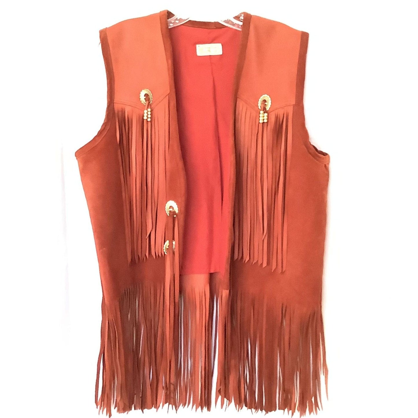 Vintage Nat Am Fringed Vest Medium / Orange / Vintage 1970s