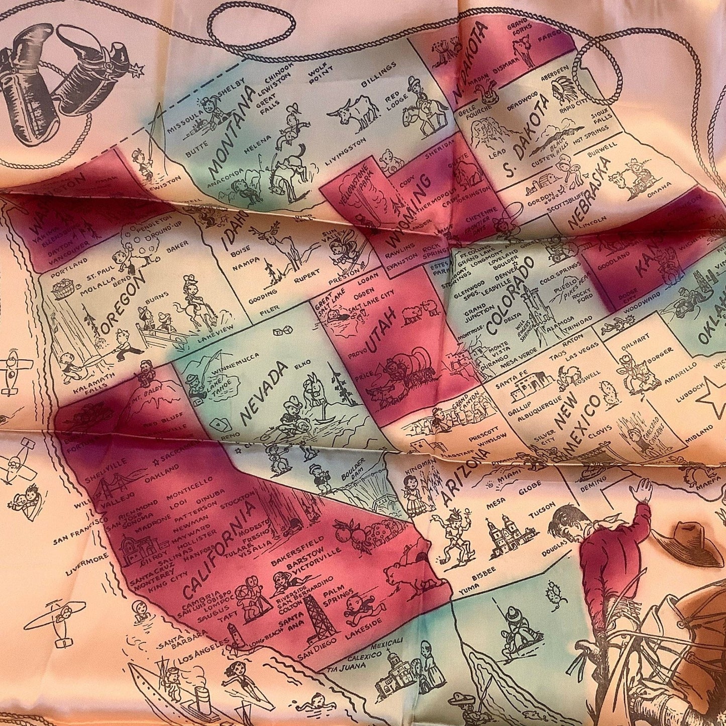 Vintage Nat Am Scarf Multi / Acetate / Vintage 1940s