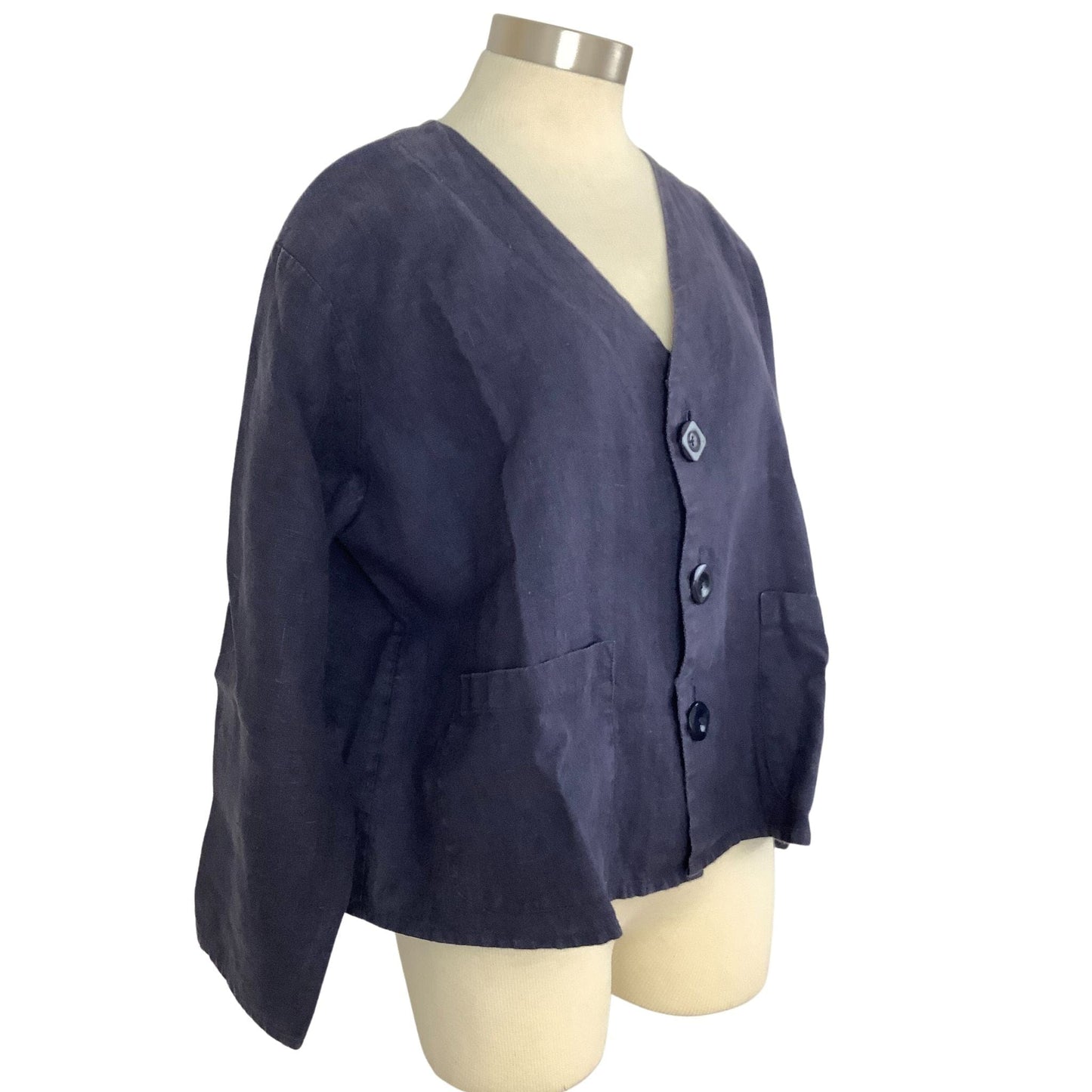 Vintage Navy Flax Jacket Small / Navy / Lagenlook