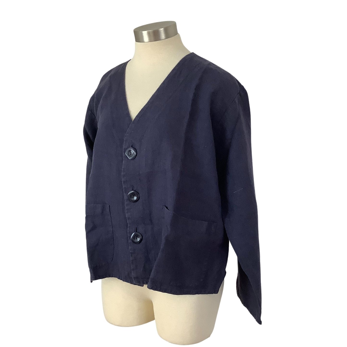 Vintage Navy Flax Jacket Small / Navy / Lagenlook