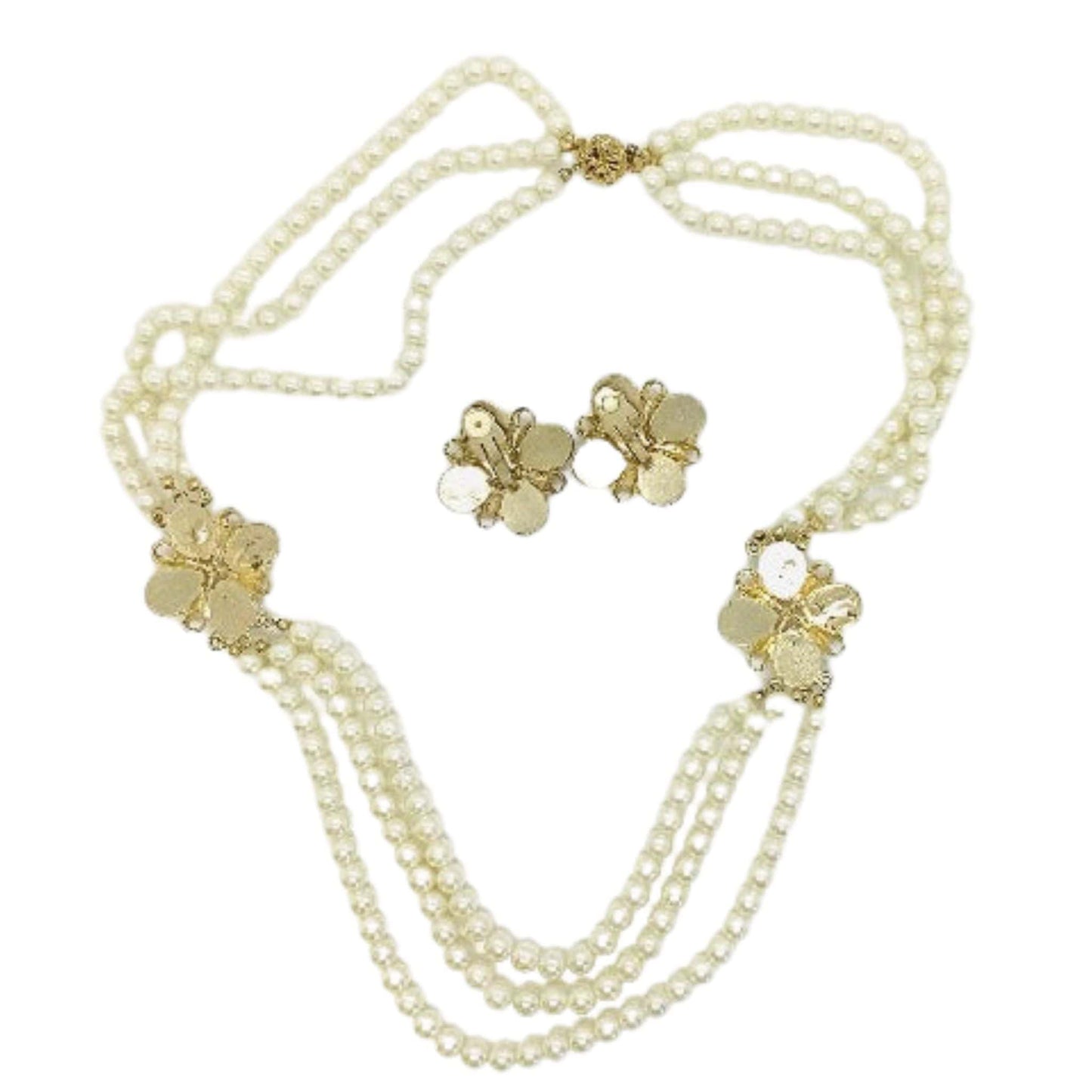 Vintage Pearl Necklace Set Beige / Man Made / Vintage 1980s