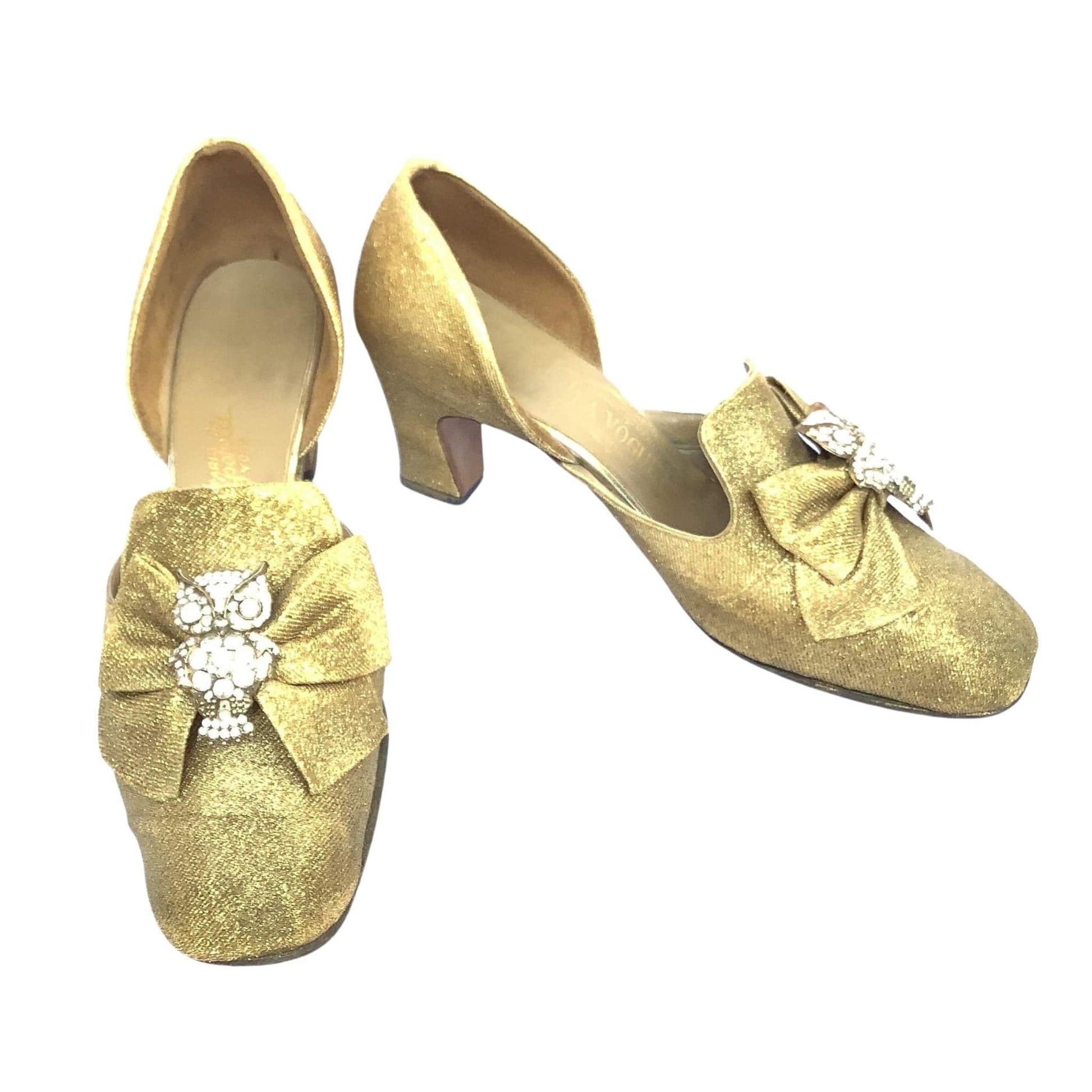 Vintage Schiaparelli Heels 7.5 / Gold / Vintage 1950s