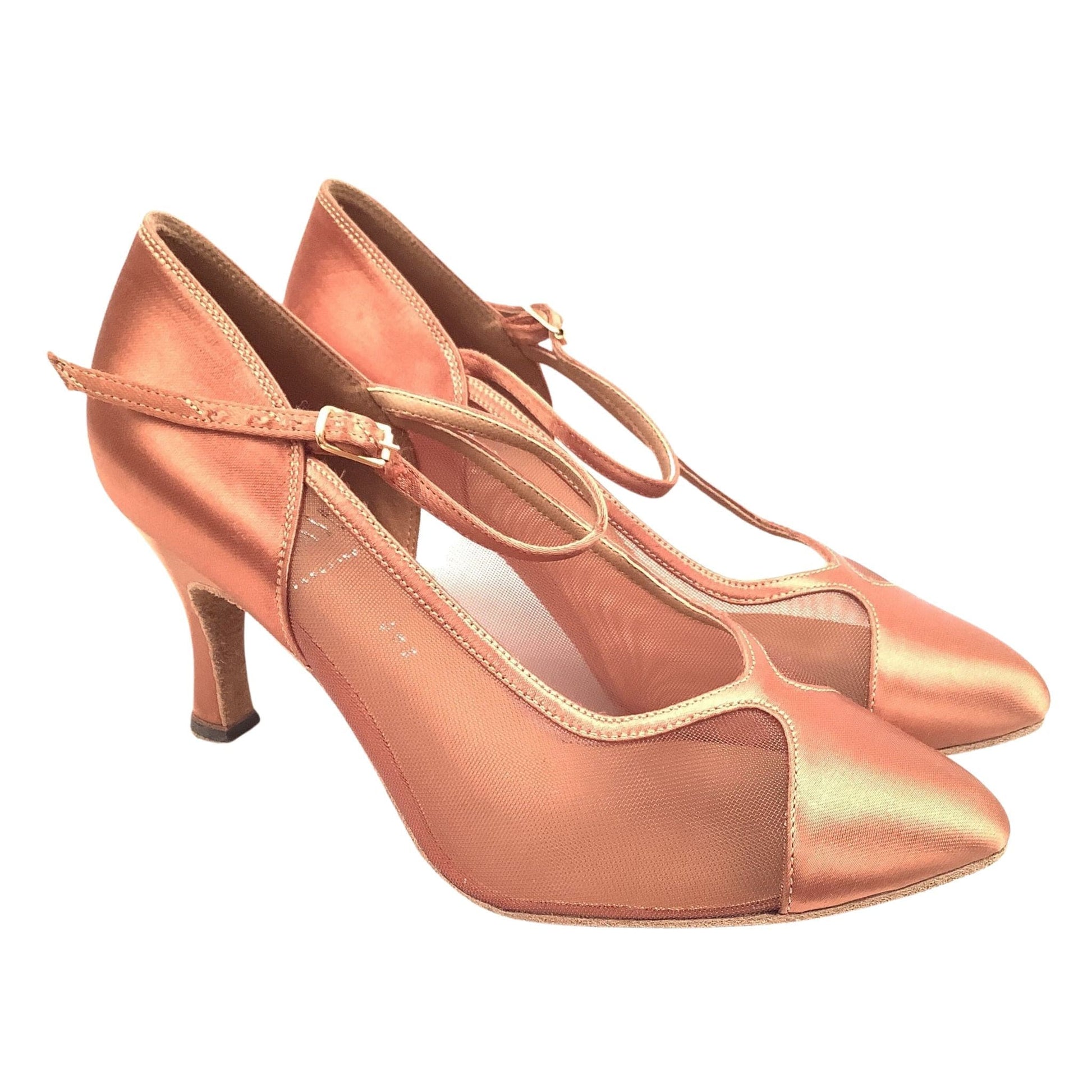 Vintage T-strap  Dance Heels 6.5 / Peach / Vintage 1980s