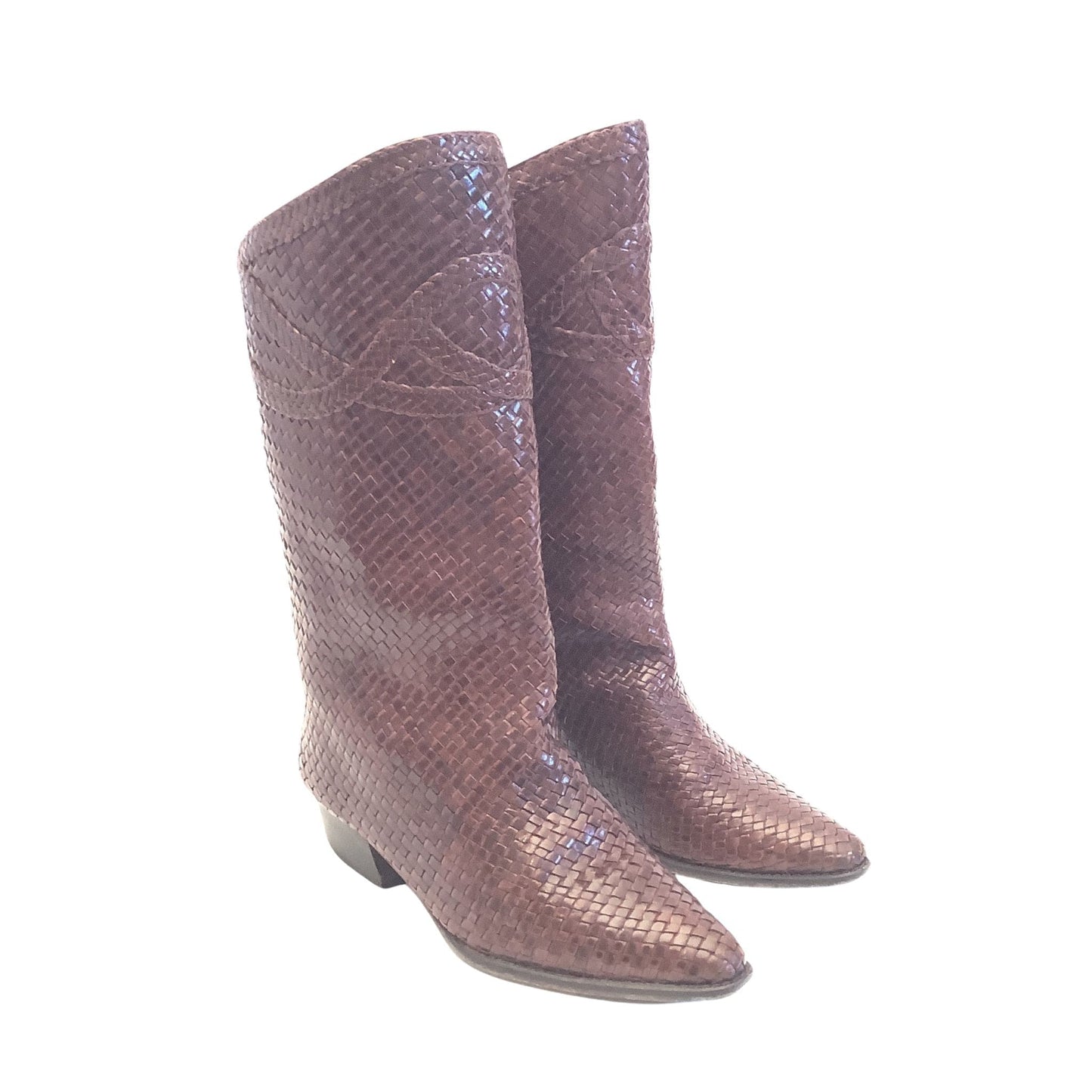 Vintage Woven Leather Boots 8 / Brown / Vintage 1990s