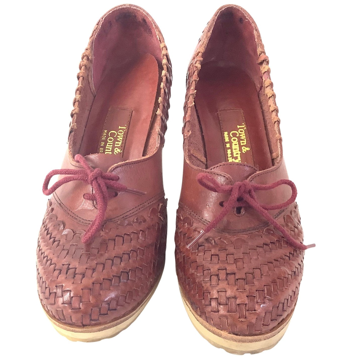 Vintage Woven Leather Shoes 7 / Burgundy / Vintage 1980s