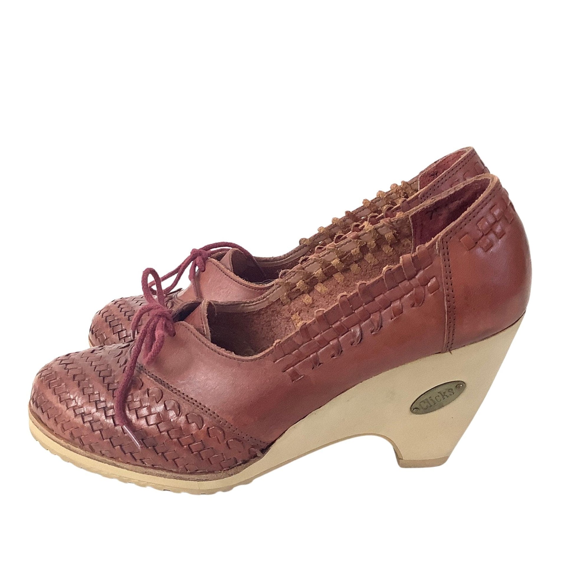 Vintage Woven Leather Shoes 7 / Burgundy / Vintage 1980s