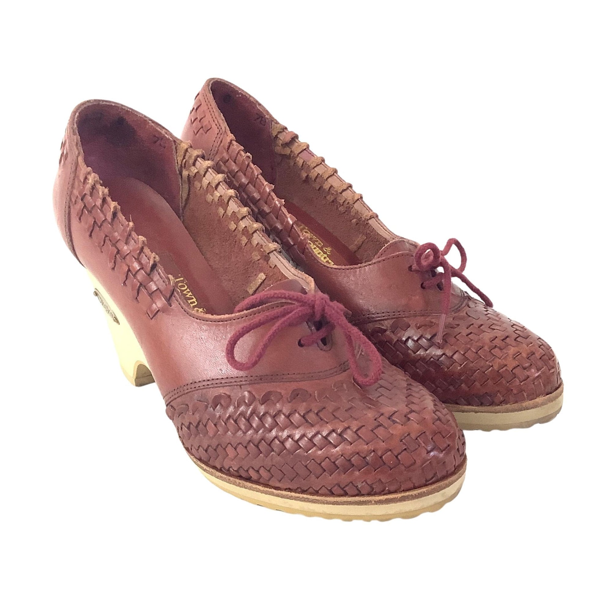 Vintage Woven Leather Shoes 7 / Burgundy / Vintage 1980s