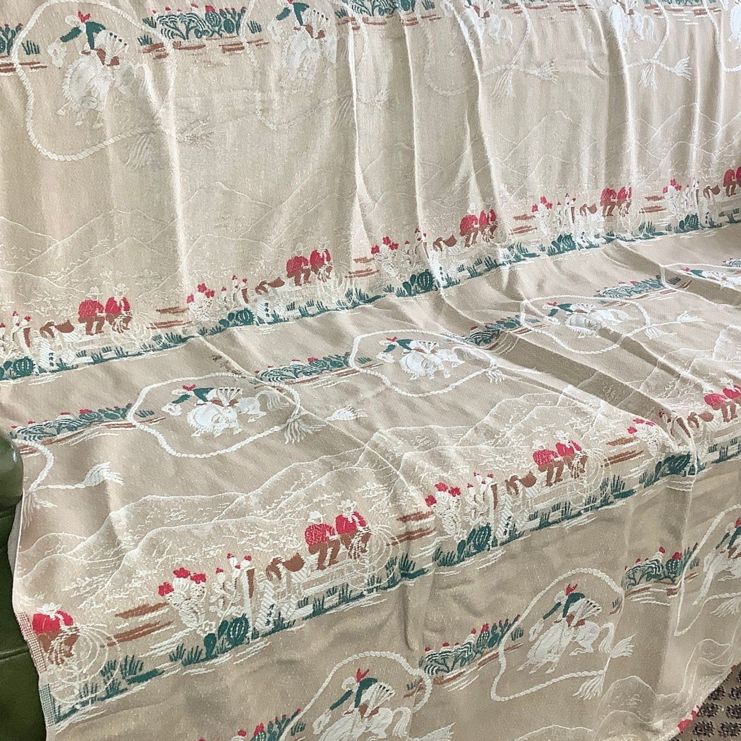 VTG Cowboy Bedspread Multi / Cotton / Vintage 1950s