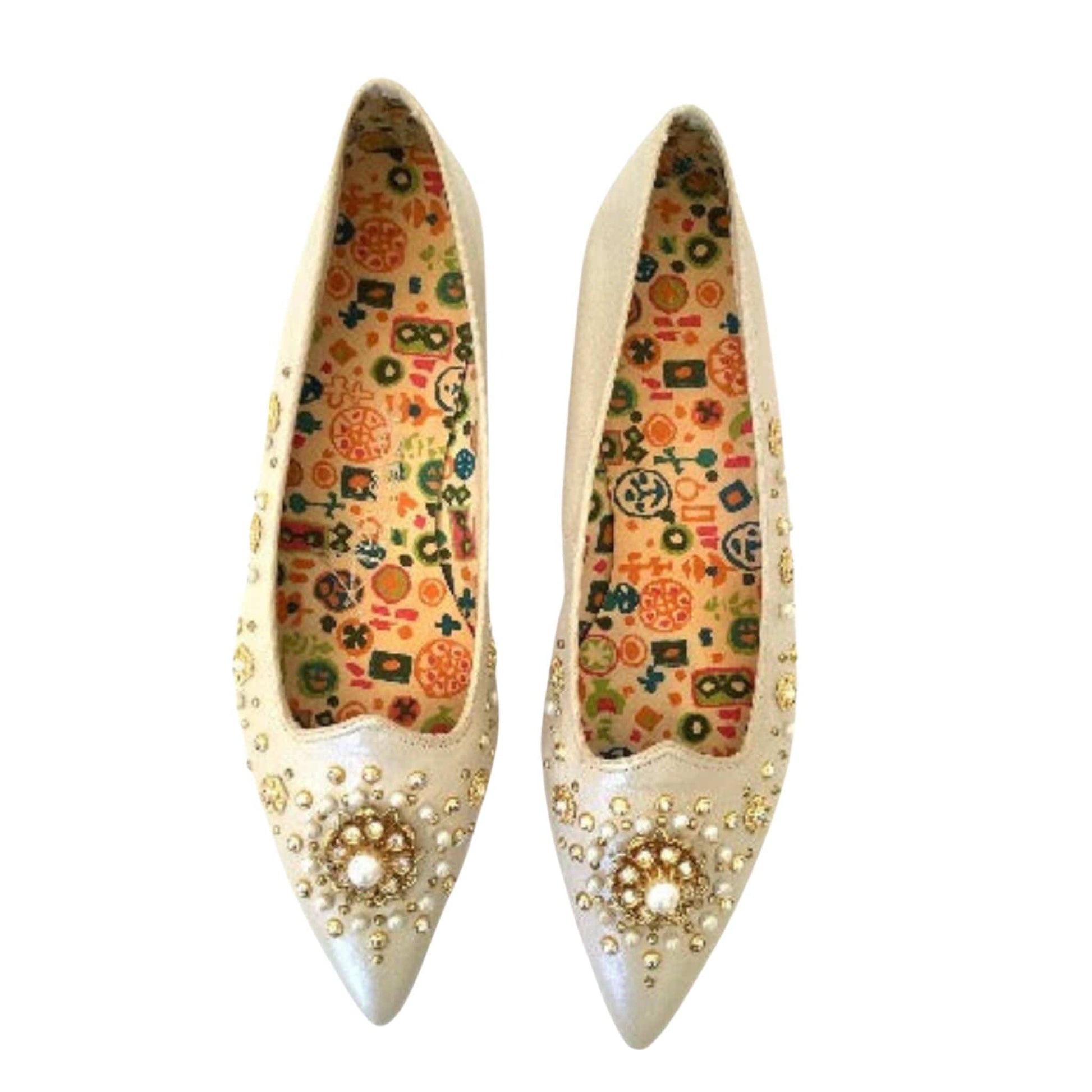 VTG Embellished Flat Shoes 8 / Gold / Vintage 1960s