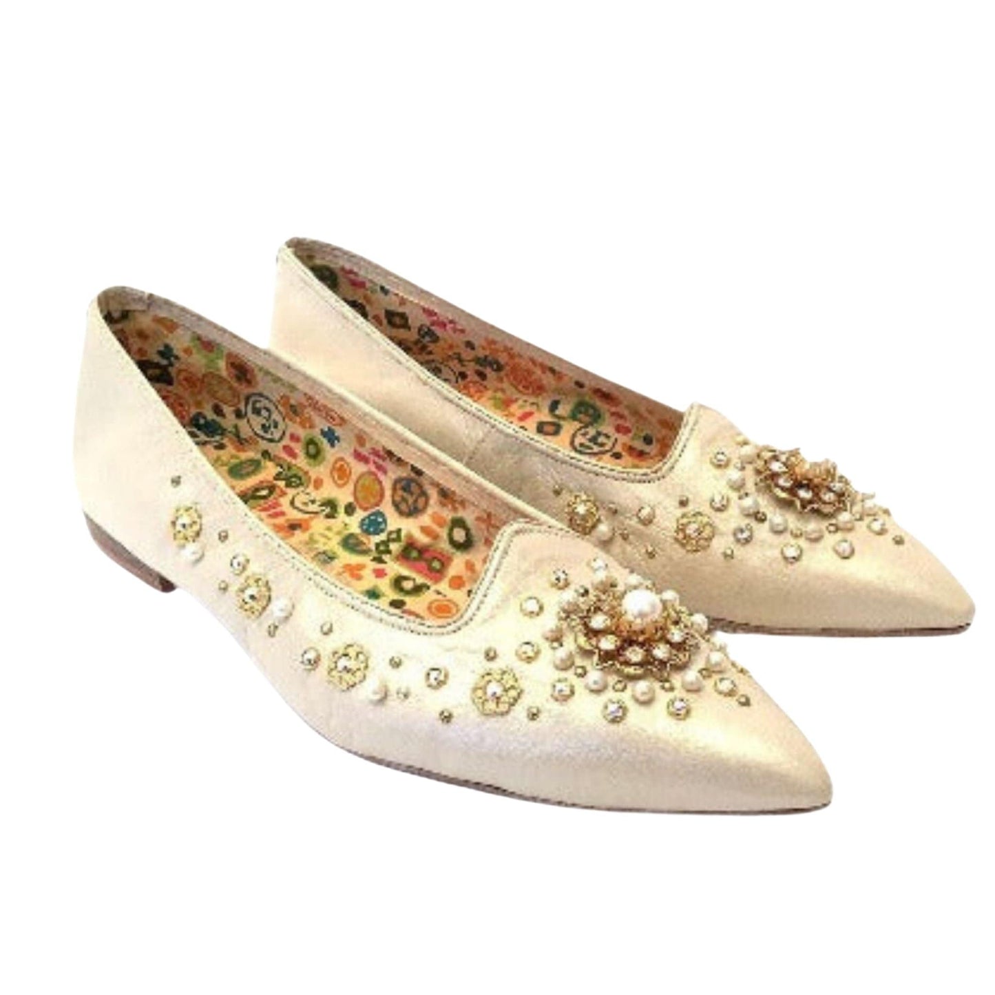 VTG Embellished Flat Shoes 8 / Gold / Vintage 1960s