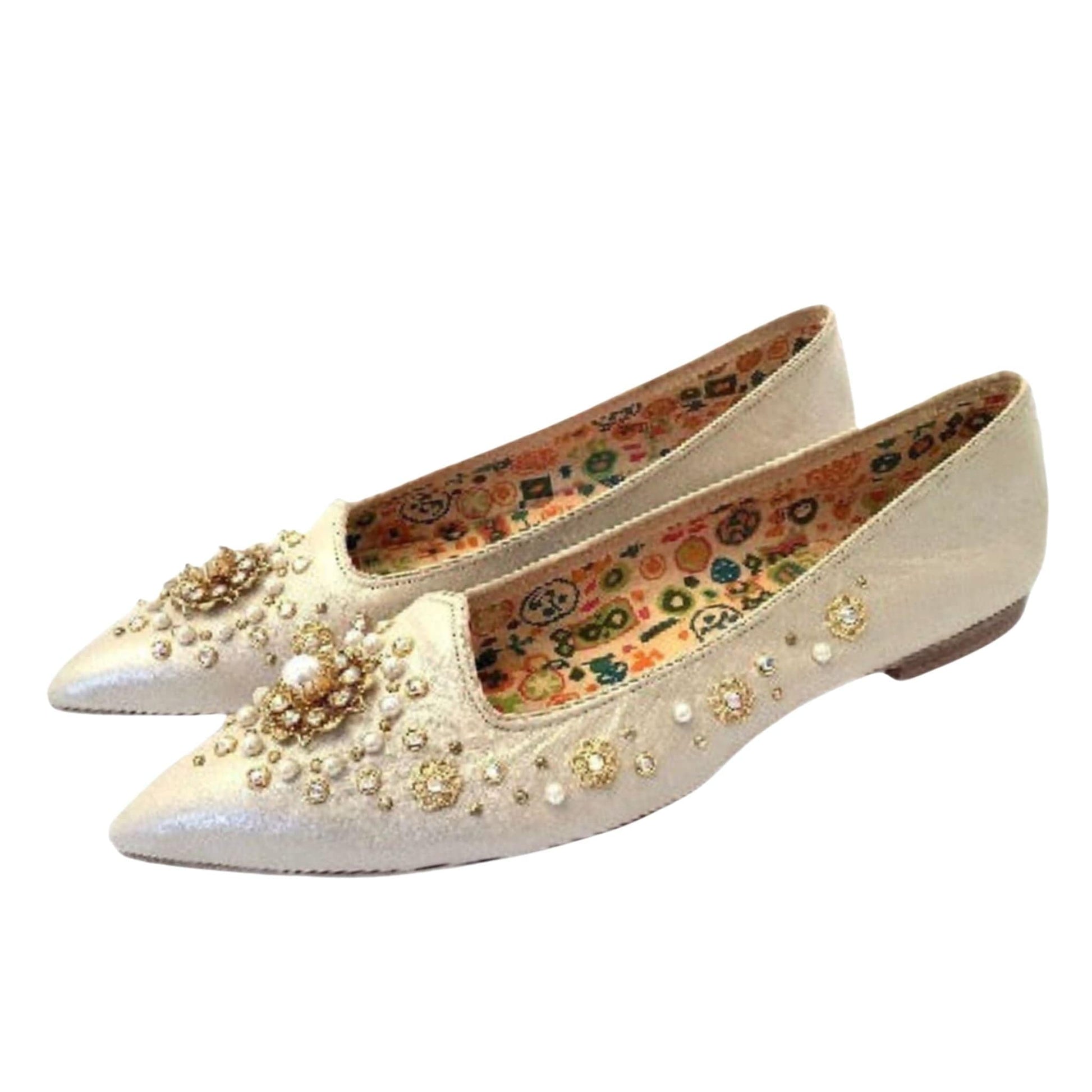 VTG Embellished Flat Shoes 8 / Gold / Vintage 1960s