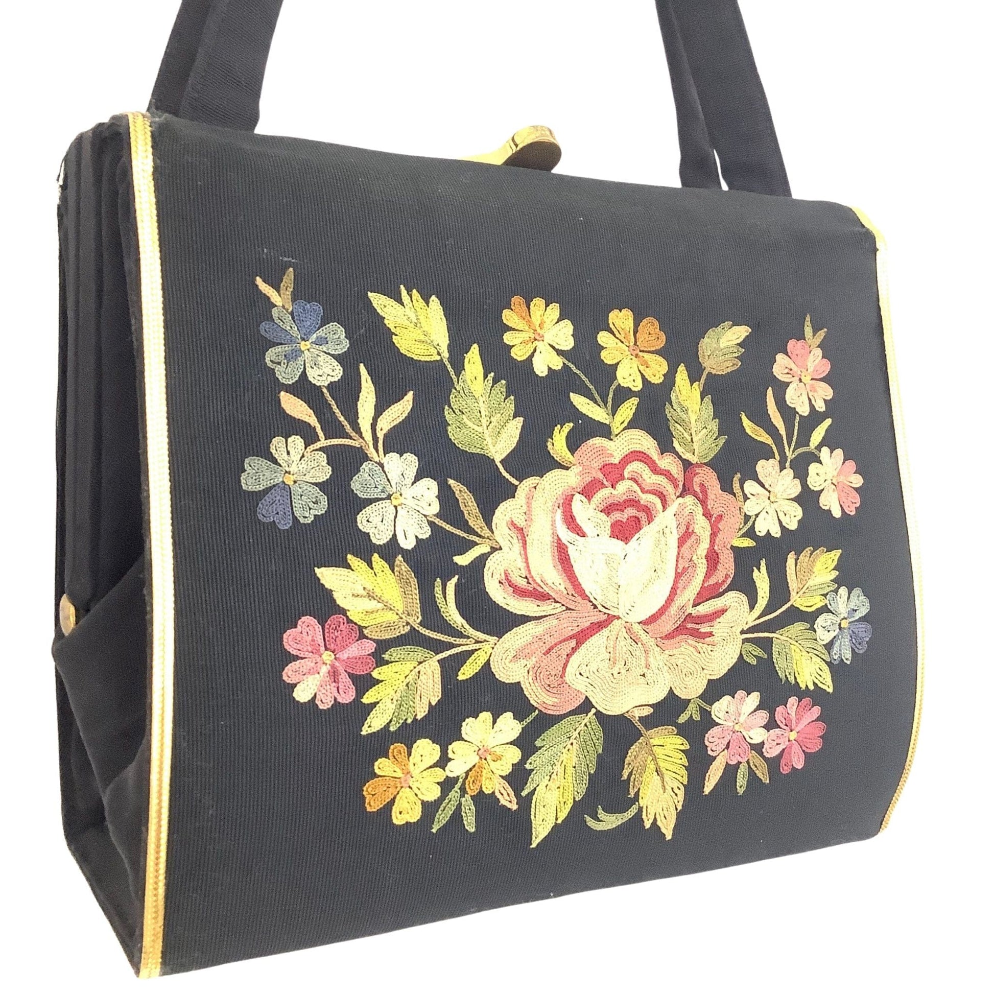 VTG Embroidered Pichel Bag Black / Textile / Vintage 1950s