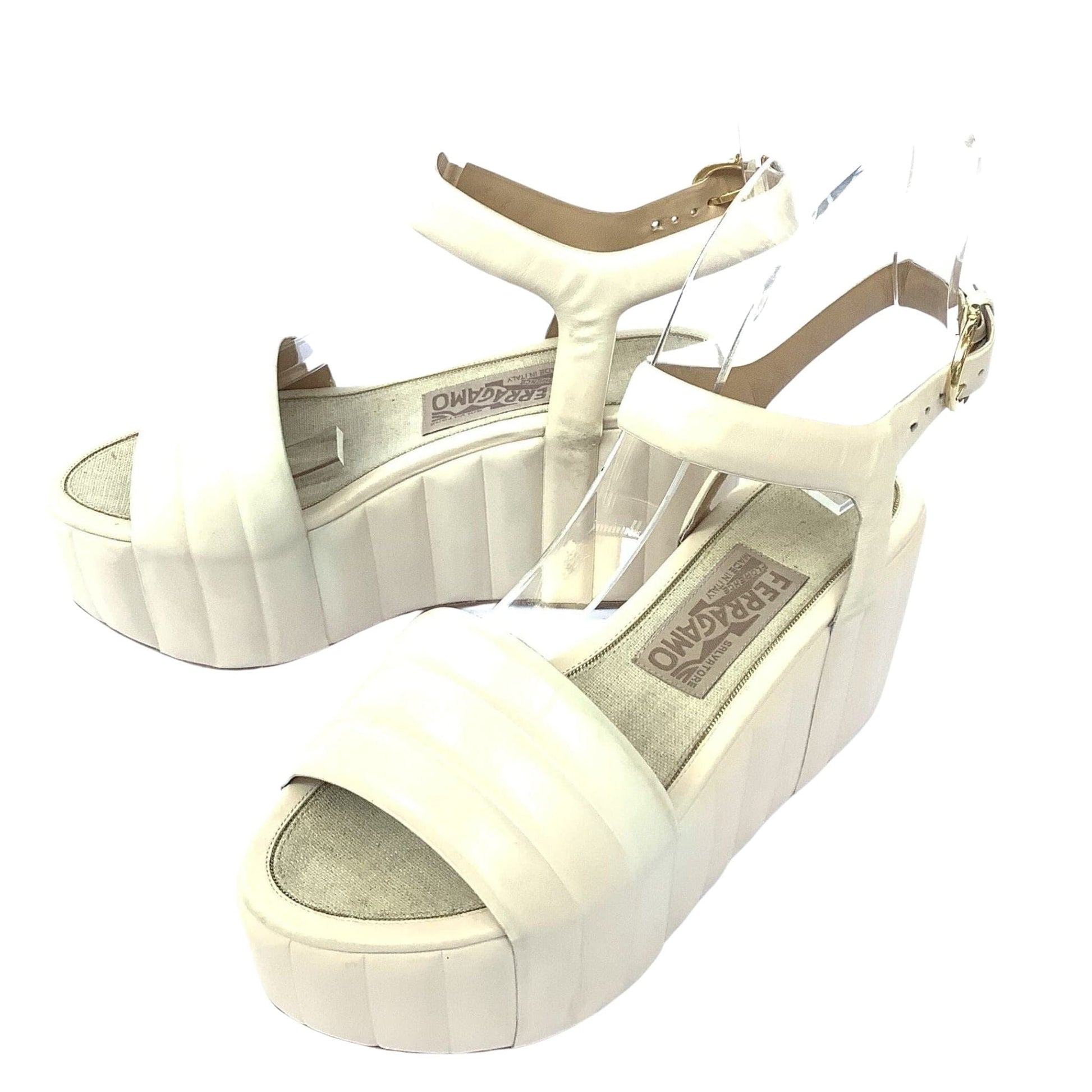 VTG Ferragamo Quilted Sandals 6 / Beige / Vintage 1990s