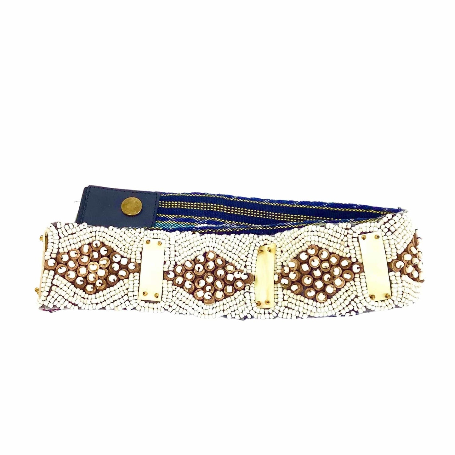 VTG Hand Beaded Belt Medium / Beige / Vintage 1980s