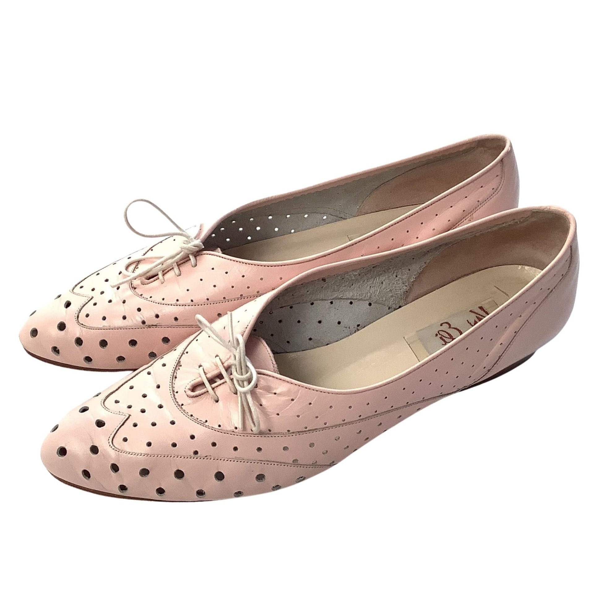 Vtg Perforated Leather Oxfords 8.5 / Pink / Vintage 1960s