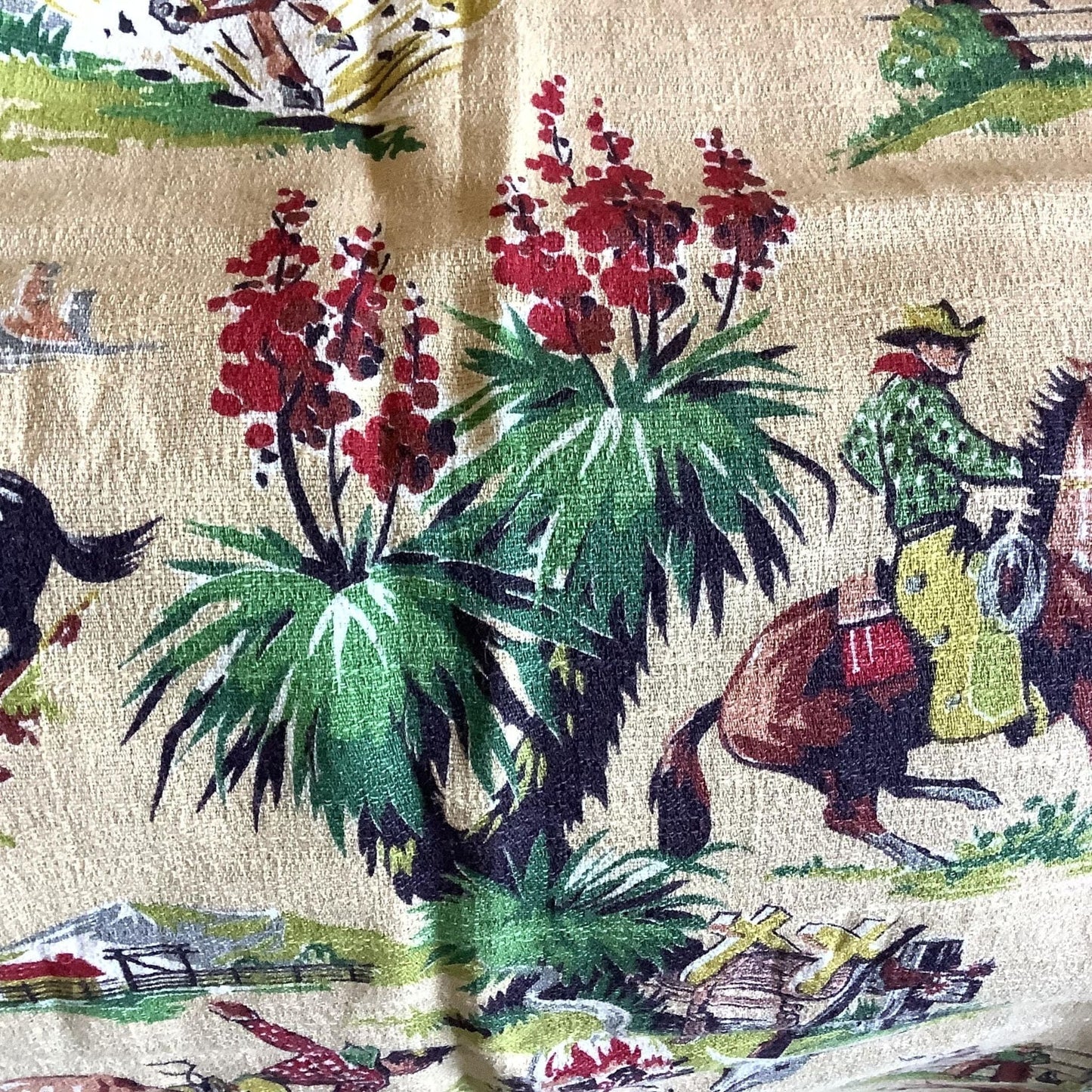 Western Barkcloth Sample Multi / Barkcloth / Vintage 1940s