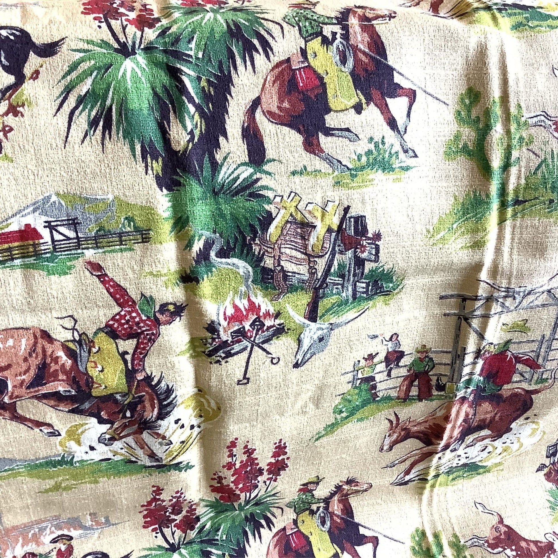 Western Barkcloth Sample Multi / Barkcloth / Vintage 1940s