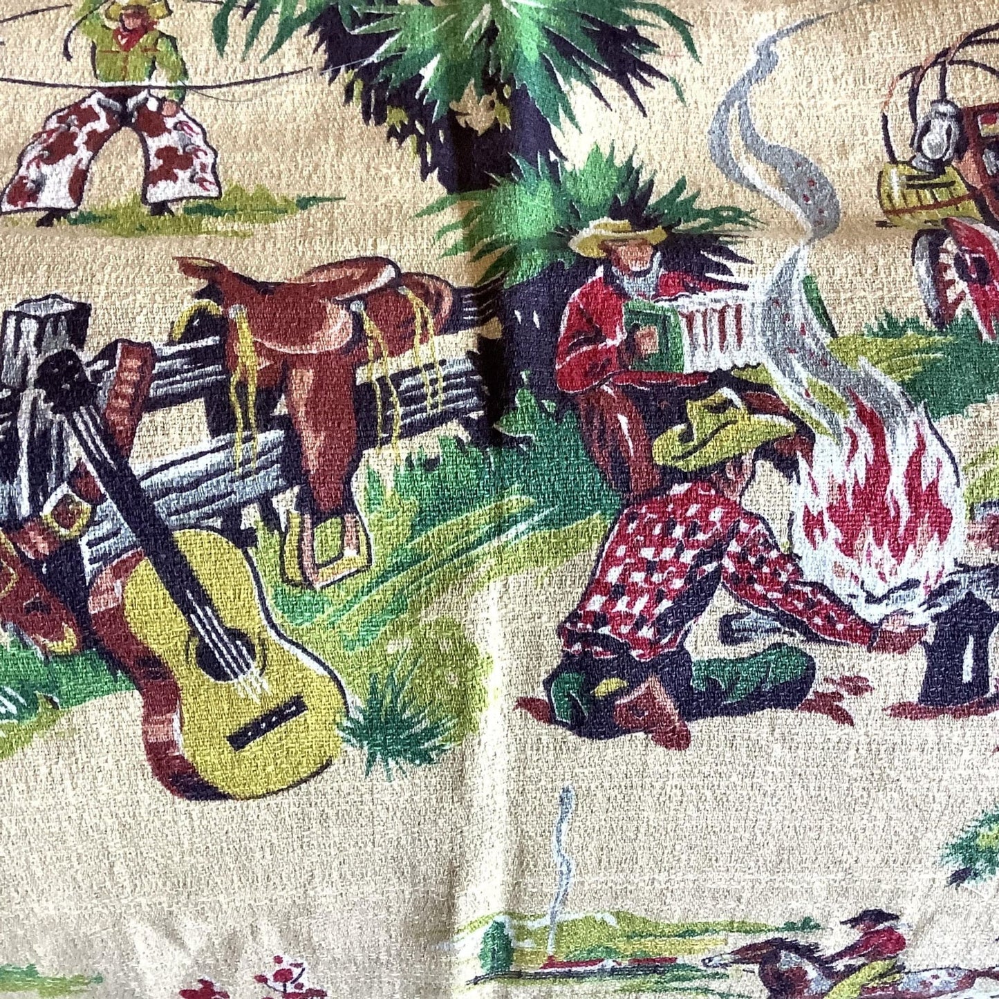 Western Barkcloth Sample Multi / Barkcloth / Vintage 1940s