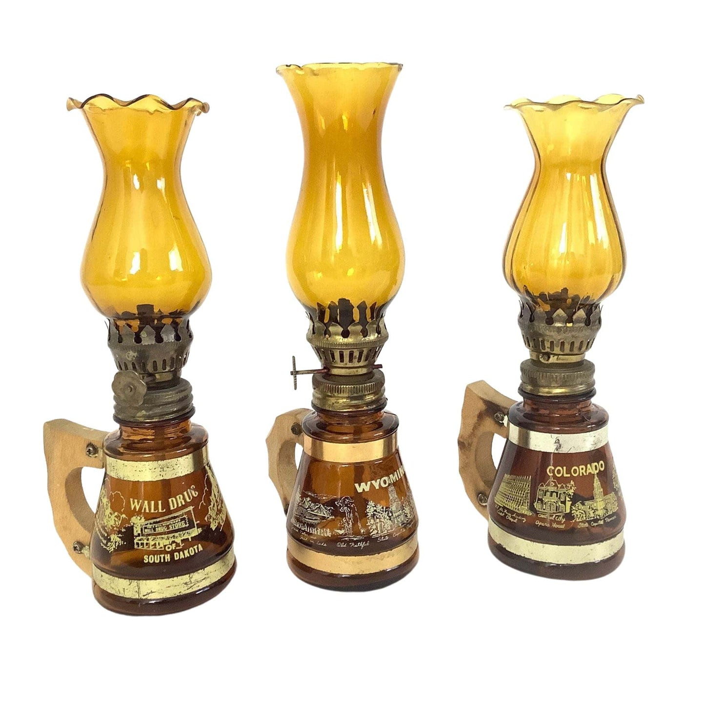 Western Souvenir Oil Lamps Brown / Glass / Vintage 1950s