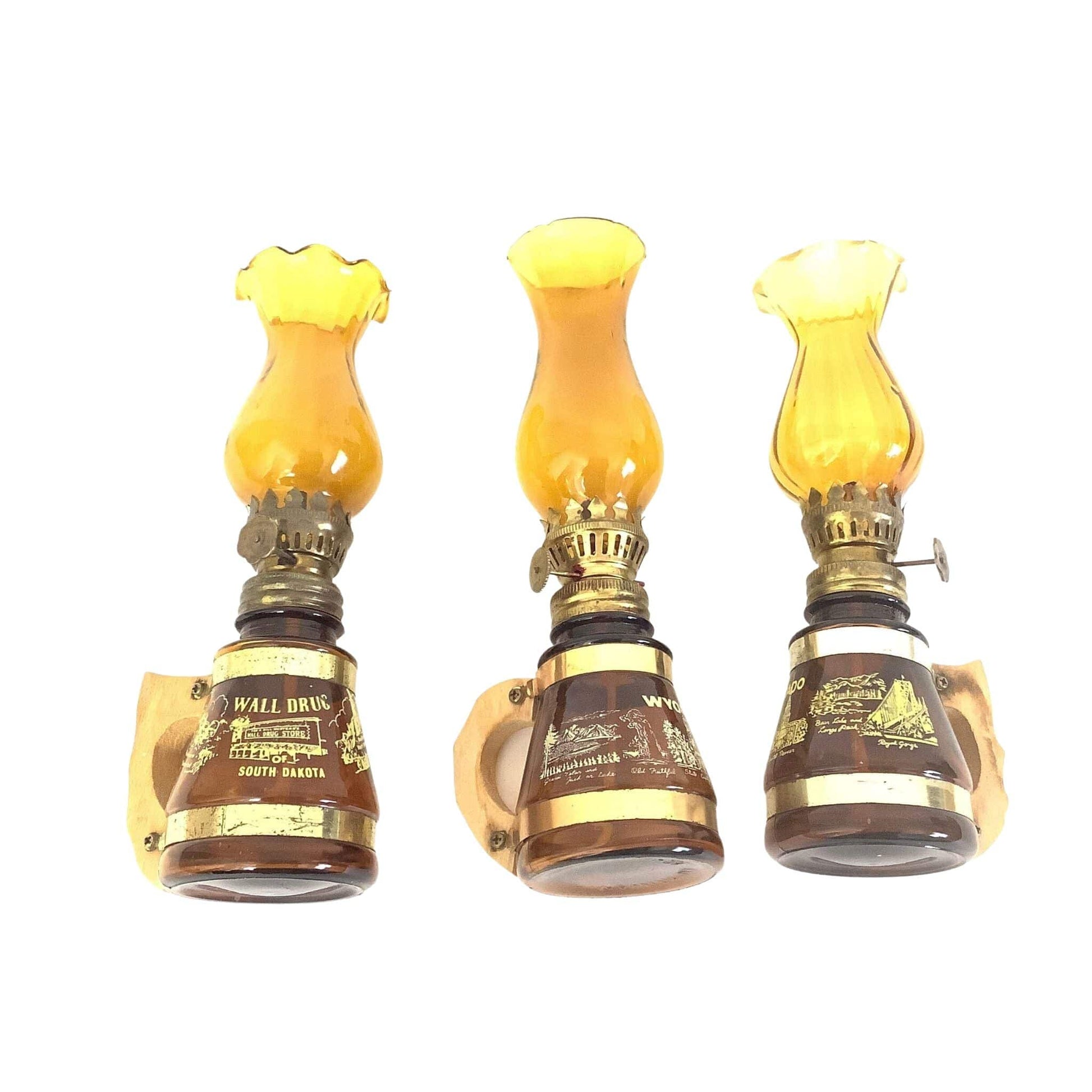 Western Souvenir Oil Lamps Brown / Glass / Vintage 1950s