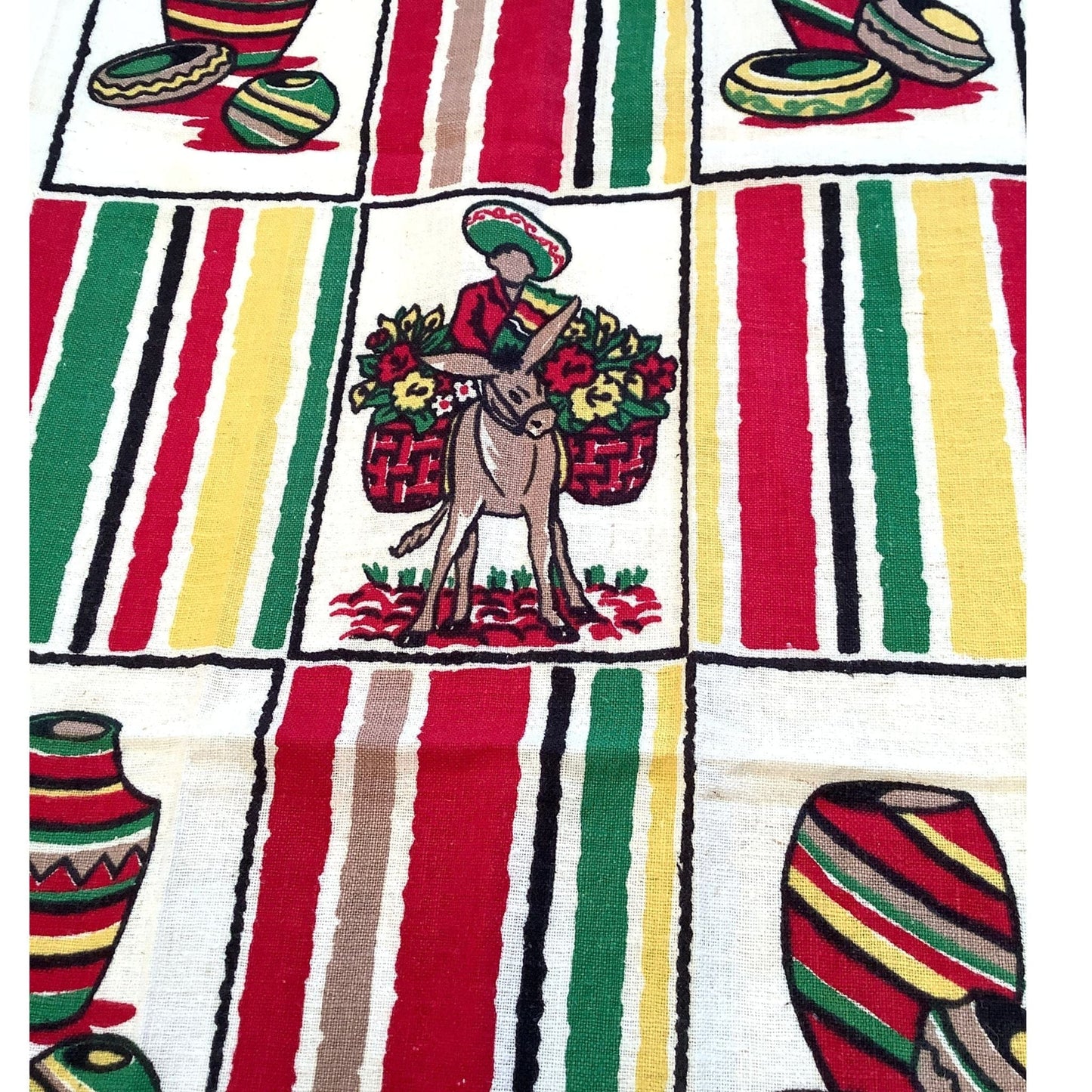 Western Table Runner Multi / Cotton / Vintage 1950s