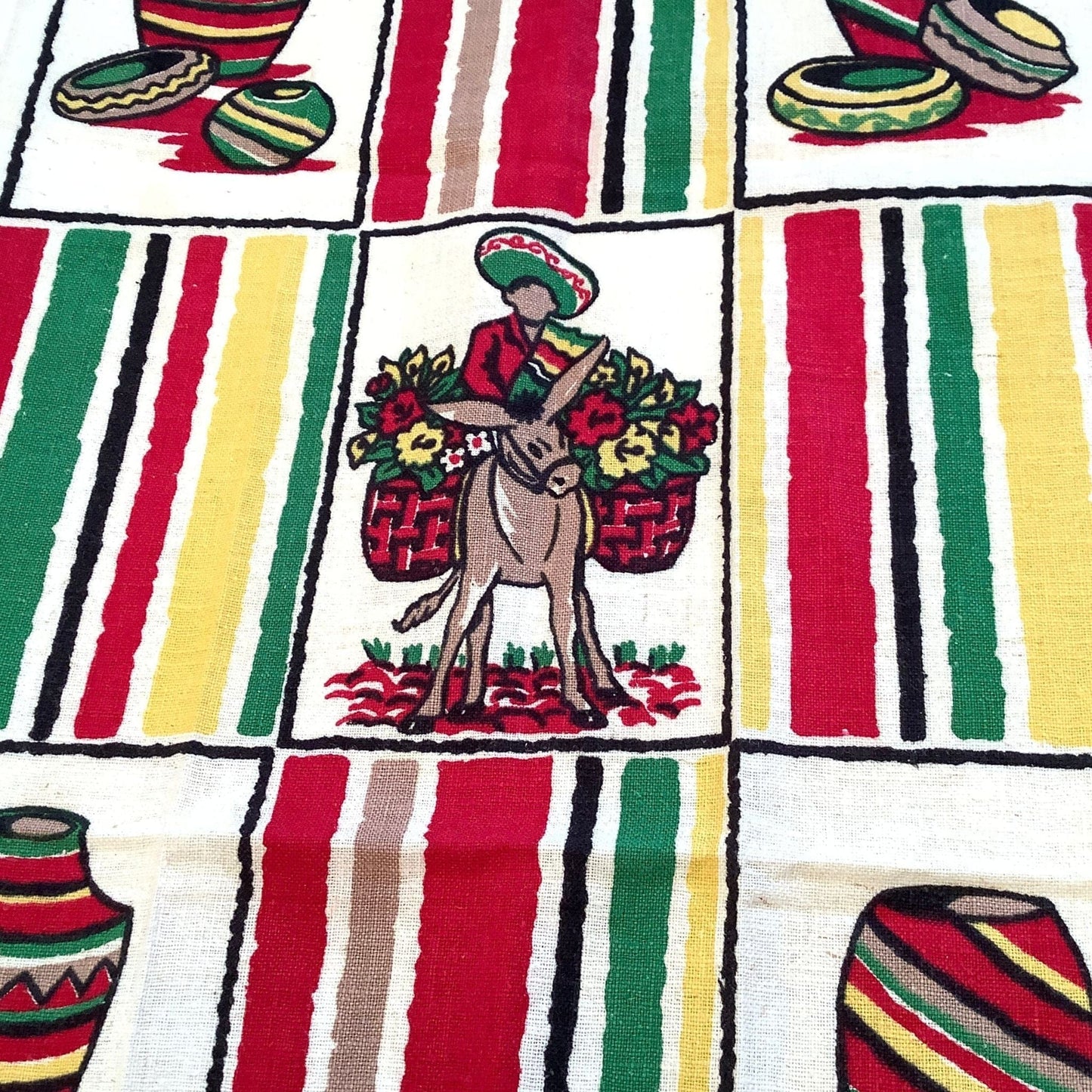 Western Table Runner Multi / Cotton / Vintage 1950s