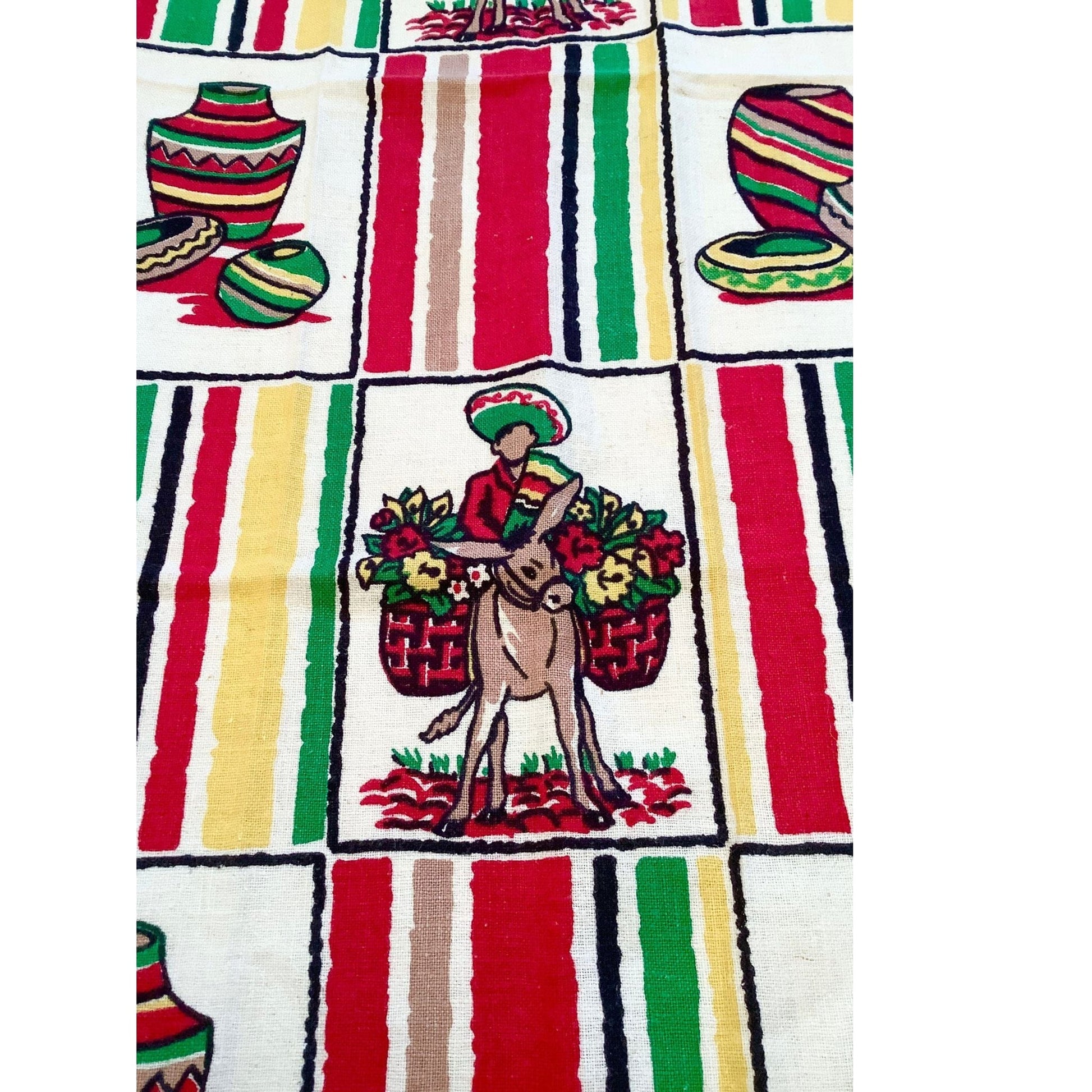 Western Table Runner Multi / Cotton / Vintage 1950s