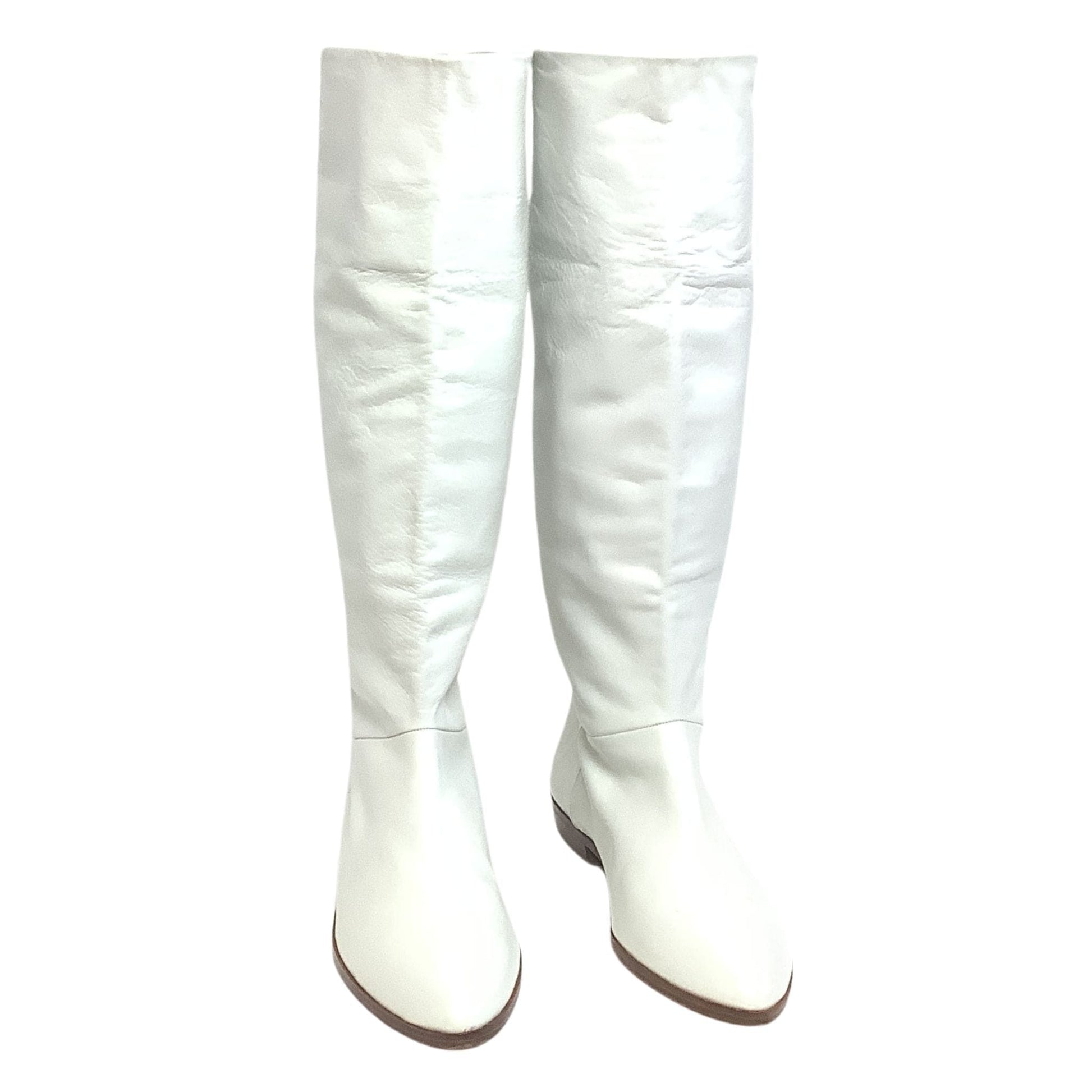 White Leather Boots 1990s 8 / White / Slouch