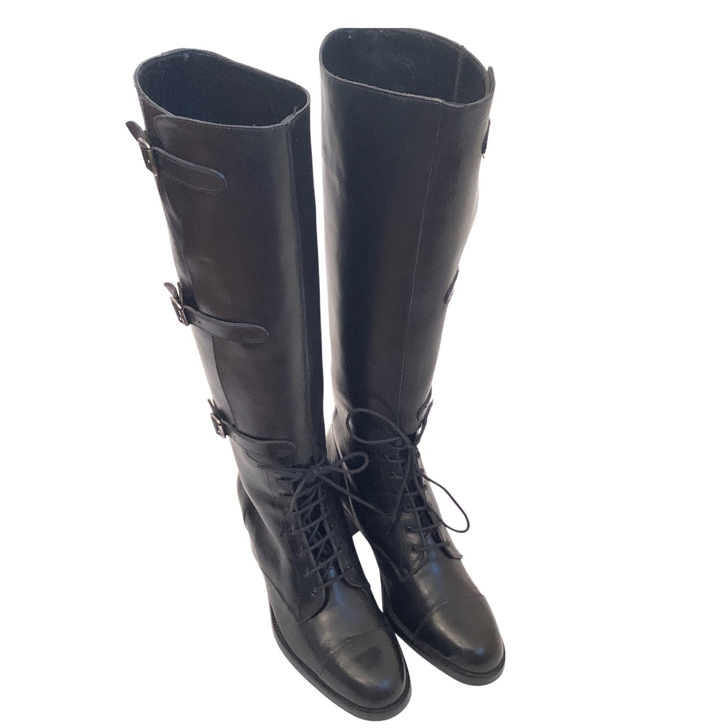 Y2K Black Leather Boots 9.5 / Black / Y2K - Now