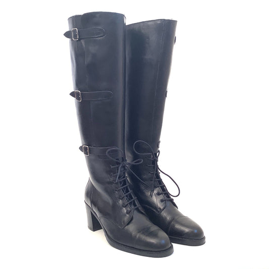 Y2K Black Leather Boots 9.5 / Black / Y2K - Now