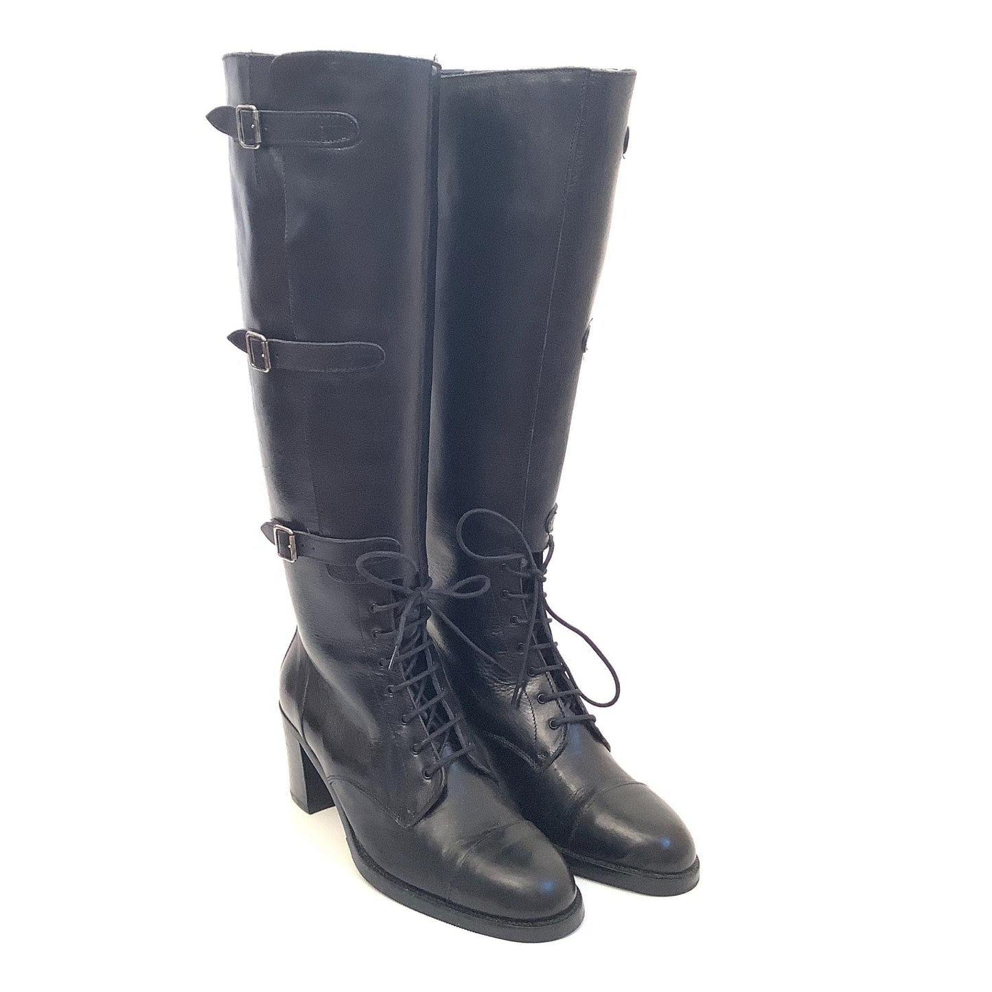 Y2K Black Leather Boots 9.5 / Black / Y2K - Now