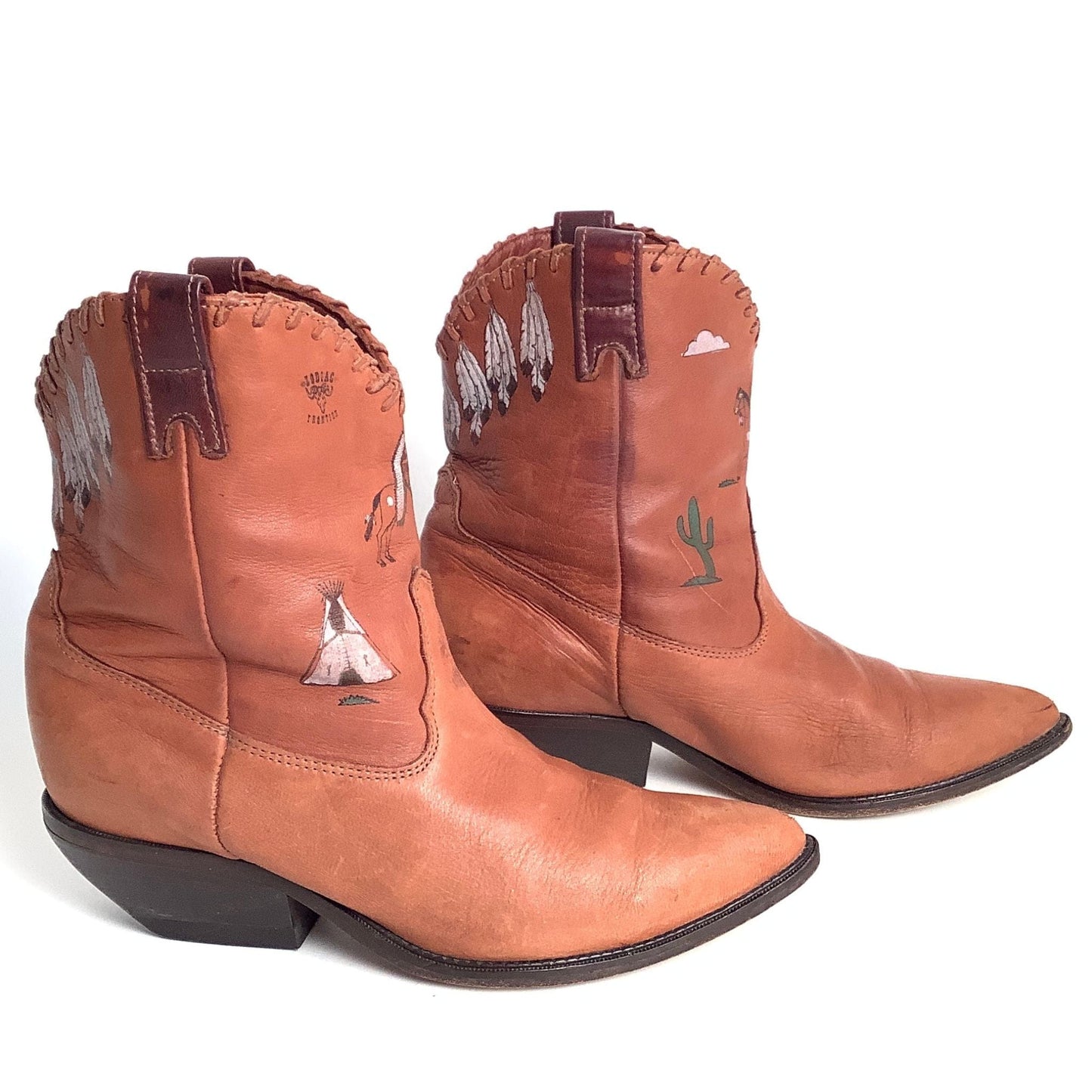 Zodiac Ankle Cowboy Boots 8.5 / Tan / Vintage 1980s