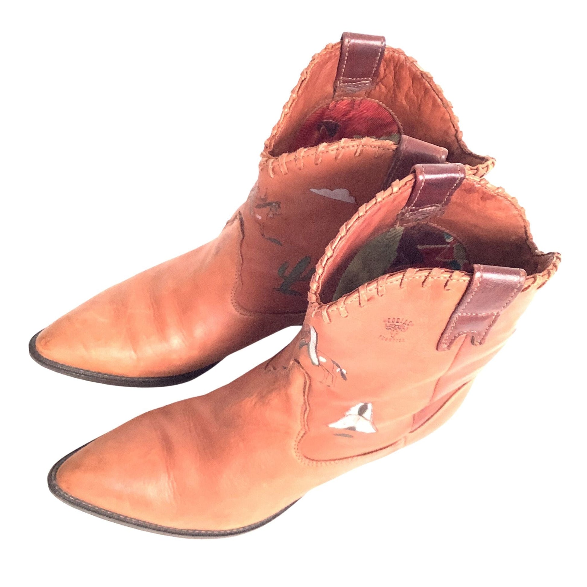 Zodiac Ankle Cowboy Boots 8.5 / Tan / Vintage 1980s