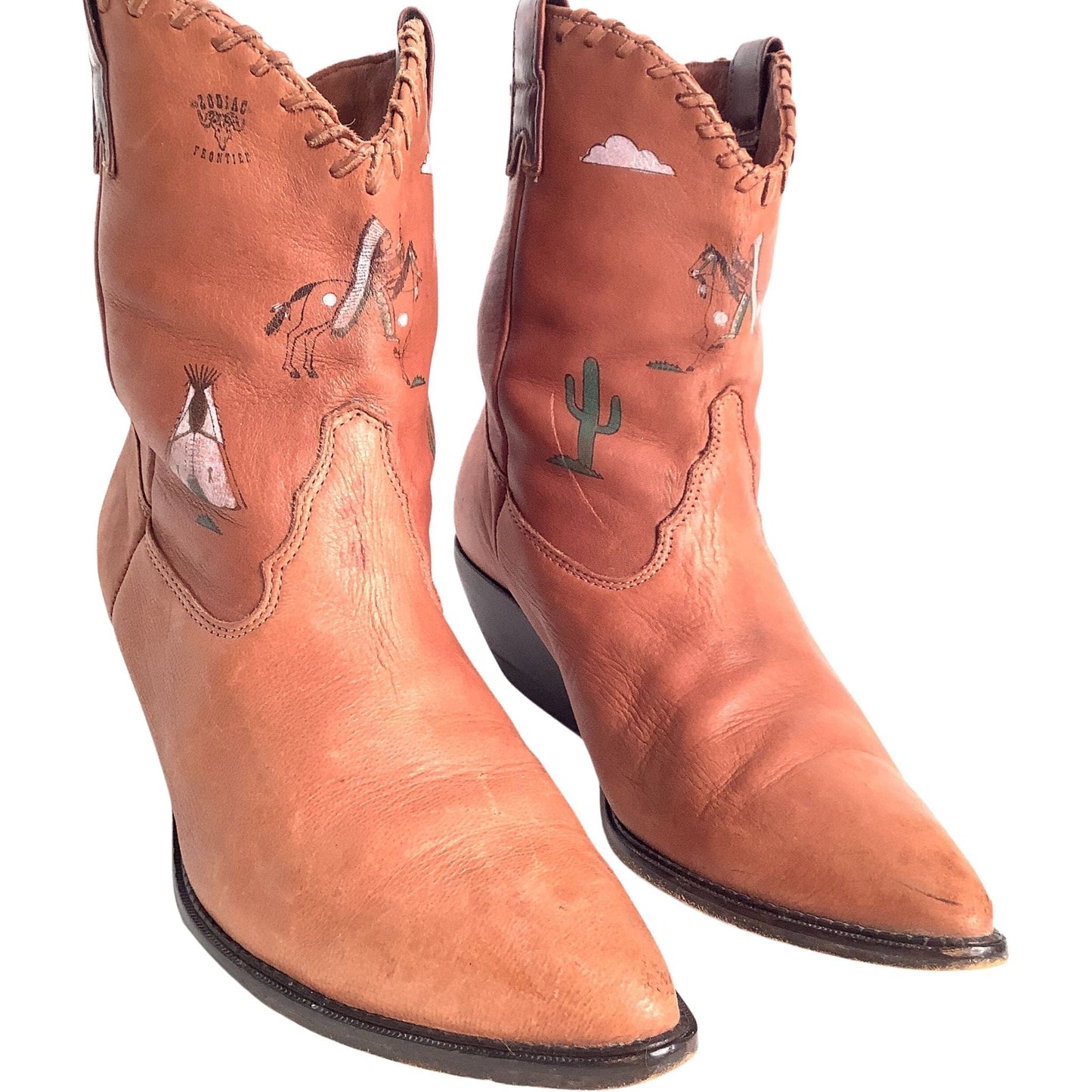 Zodiac Ankle Cowboy Boots 8.5 / Tan / Vintage 1980s