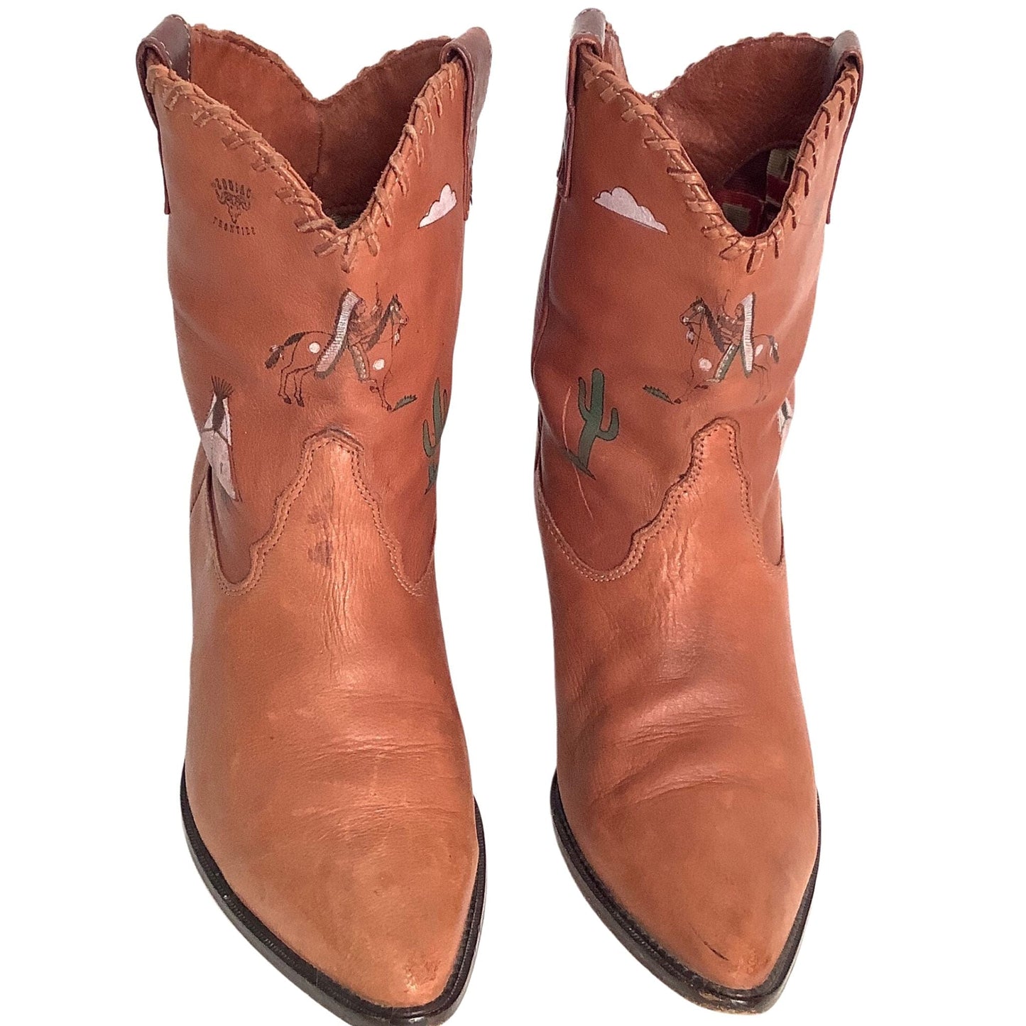 Zodiac Ankle Cowboy Boots 8.5 / Tan / Vintage 1980s