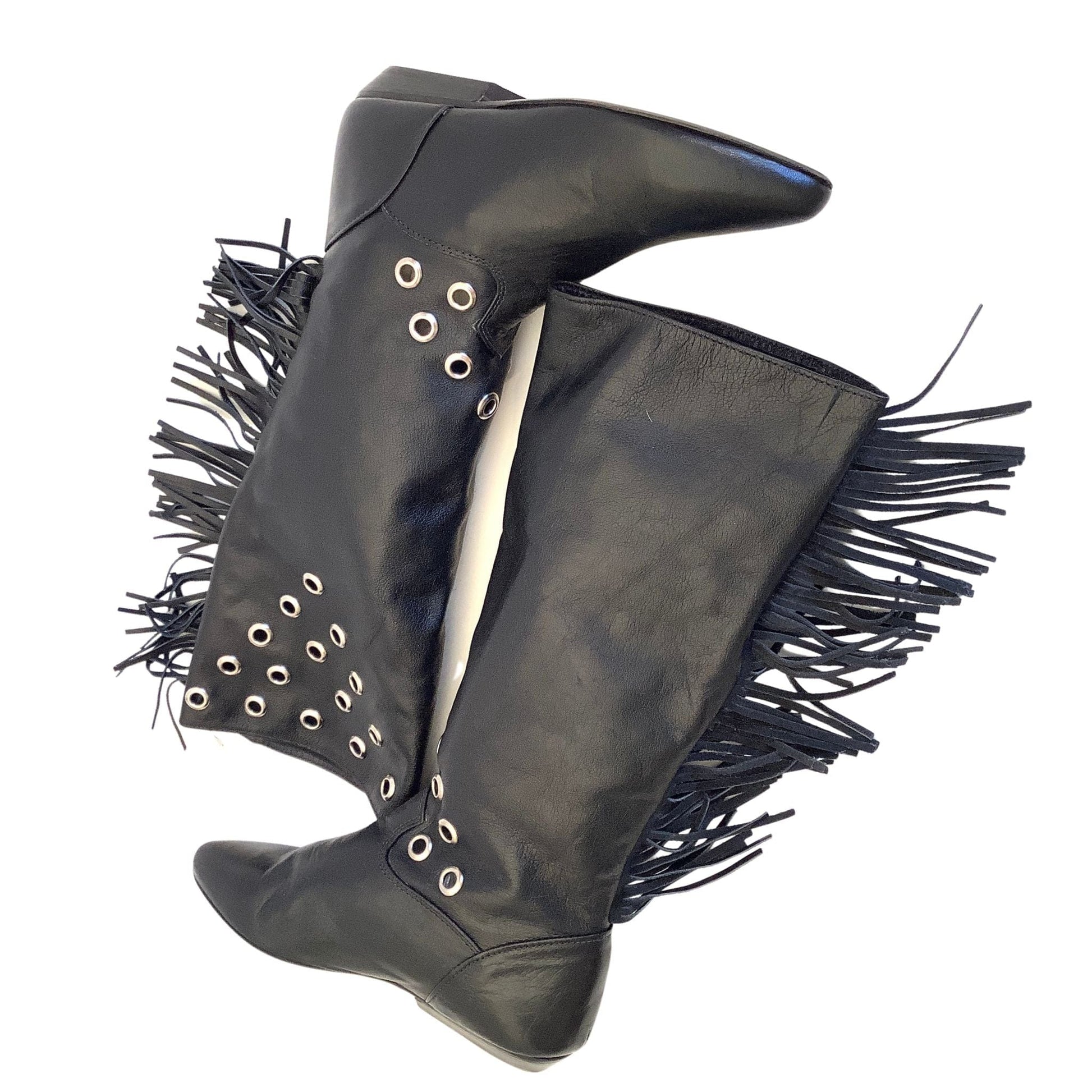 Zodiac Fringed Boots 6.5 / Black / Vintage 1990s