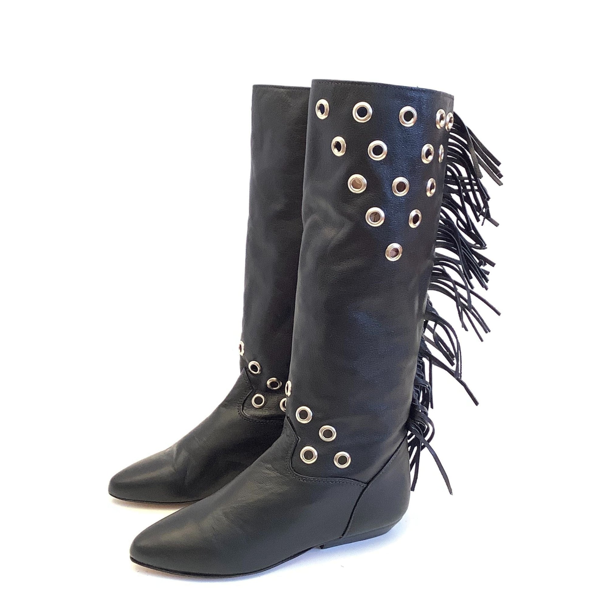 Zodiac Fringed Boots 6.5 / Black / Vintage 1990s