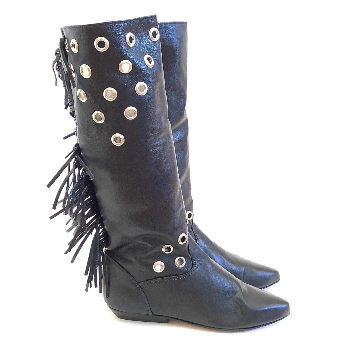 Zodiac Fringed Boots 6.5 / Black / Vintage 1990s