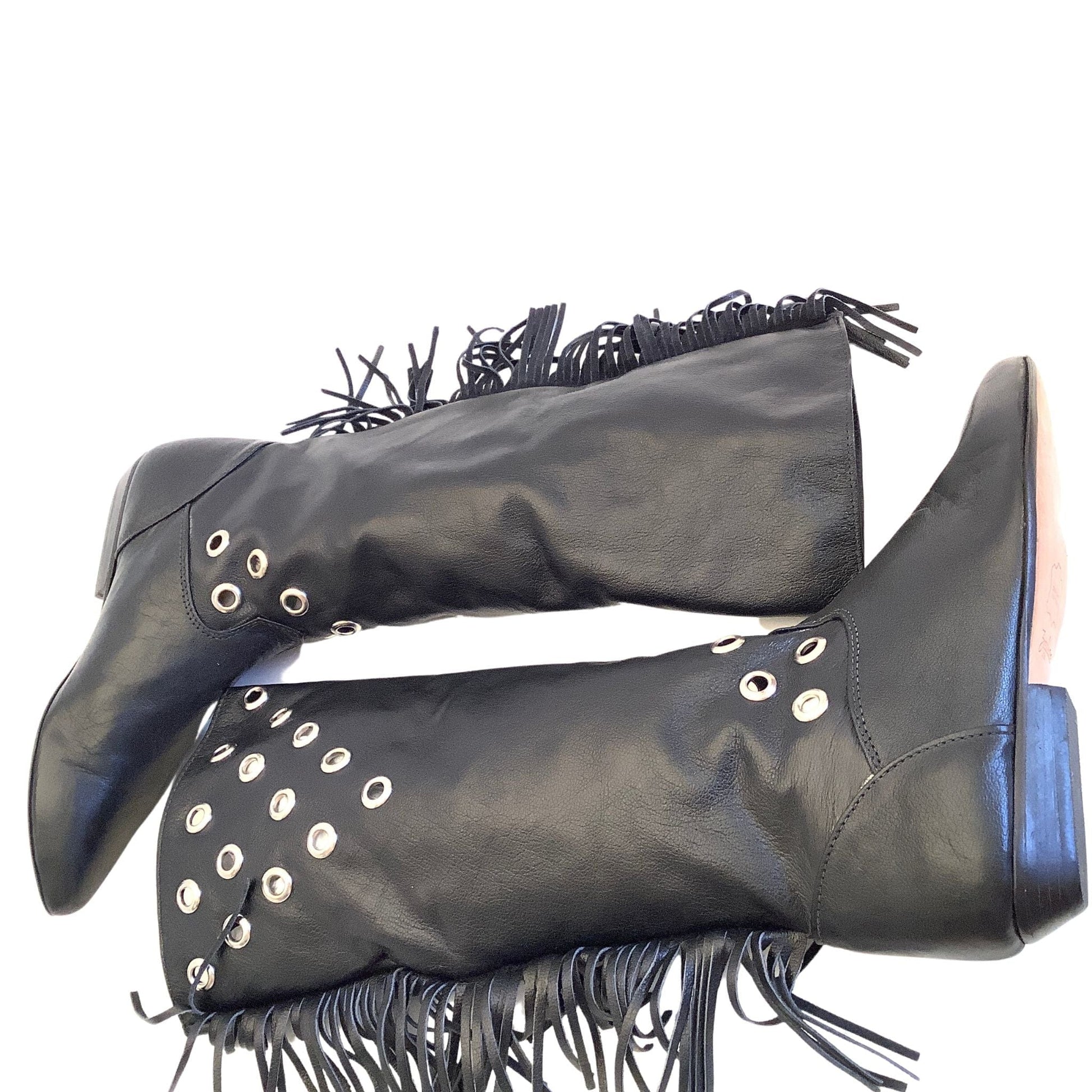 Zodiac Fringed Boots 6.5 / Black / Vintage 1990s