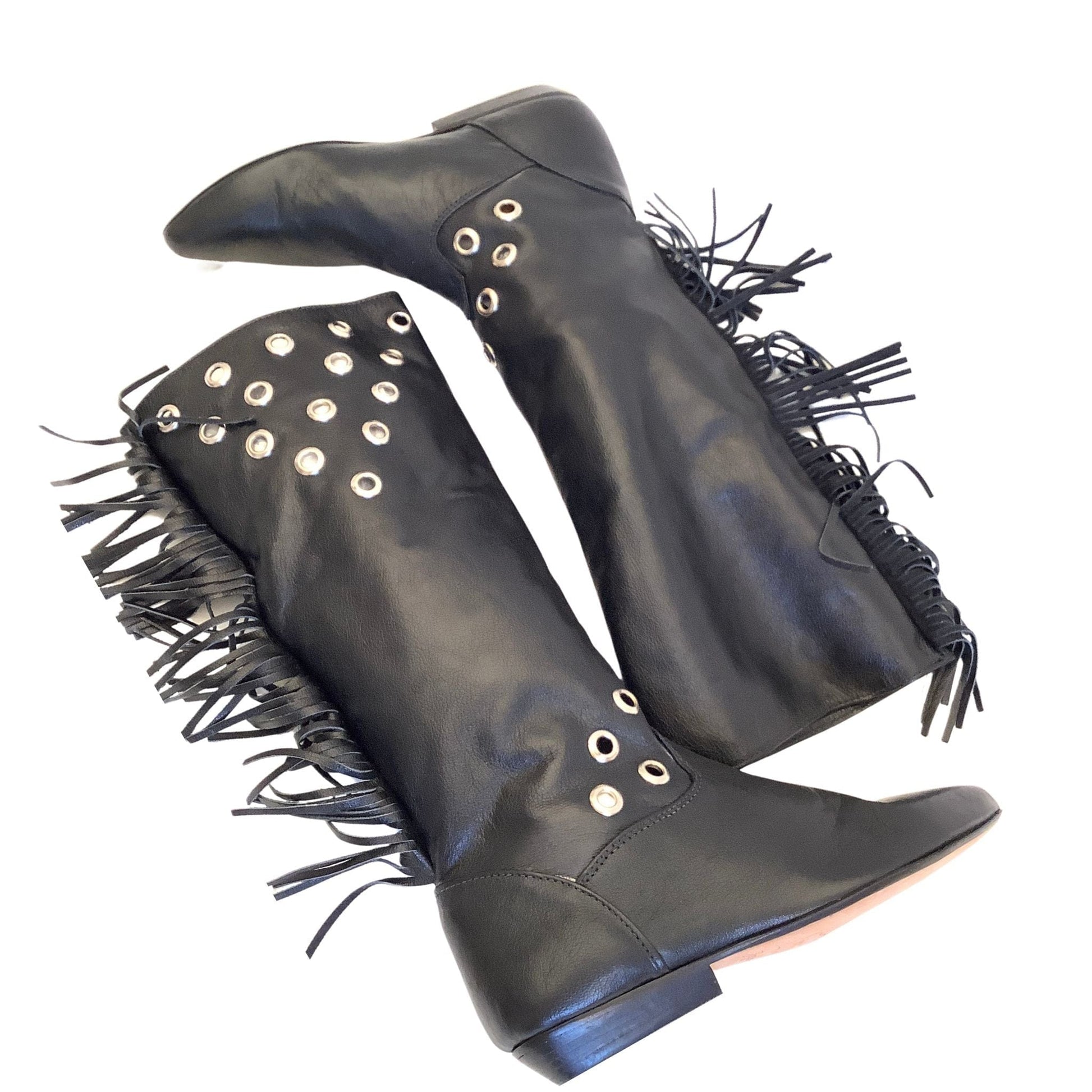 Zodiac Fringed Boots 6.5 / Black / Vintage 1990s