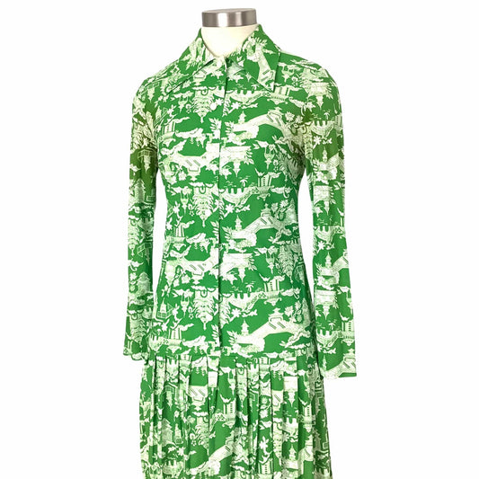 1960s Mod Dress Small / Green / Novelty