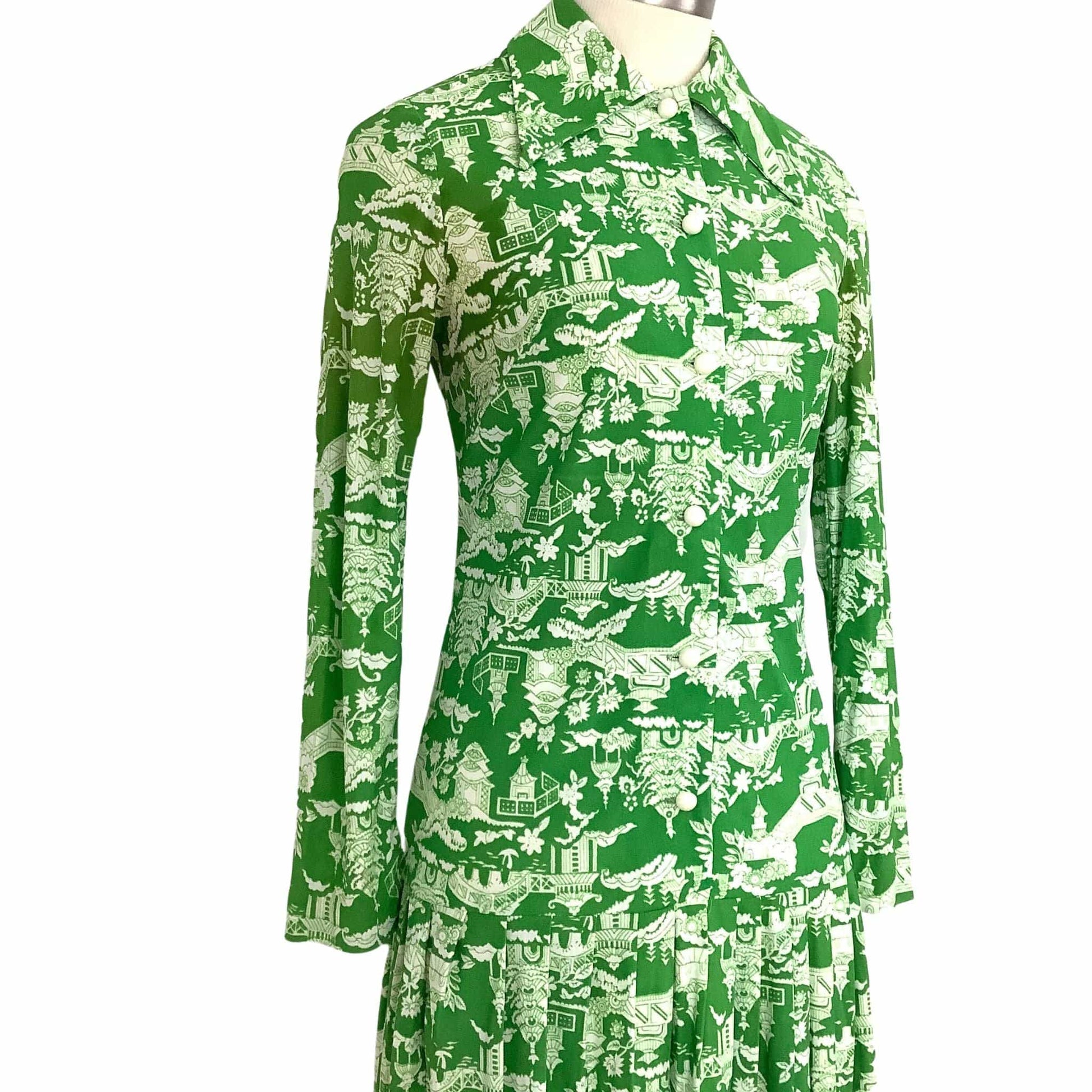 1960s Mod Dress Small / Green / Novelty