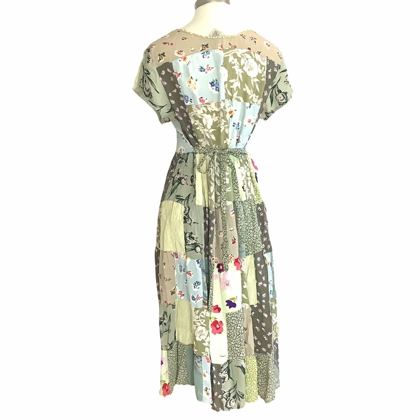 1990s Boho Patchwork Dress Large / Rayon / Boho